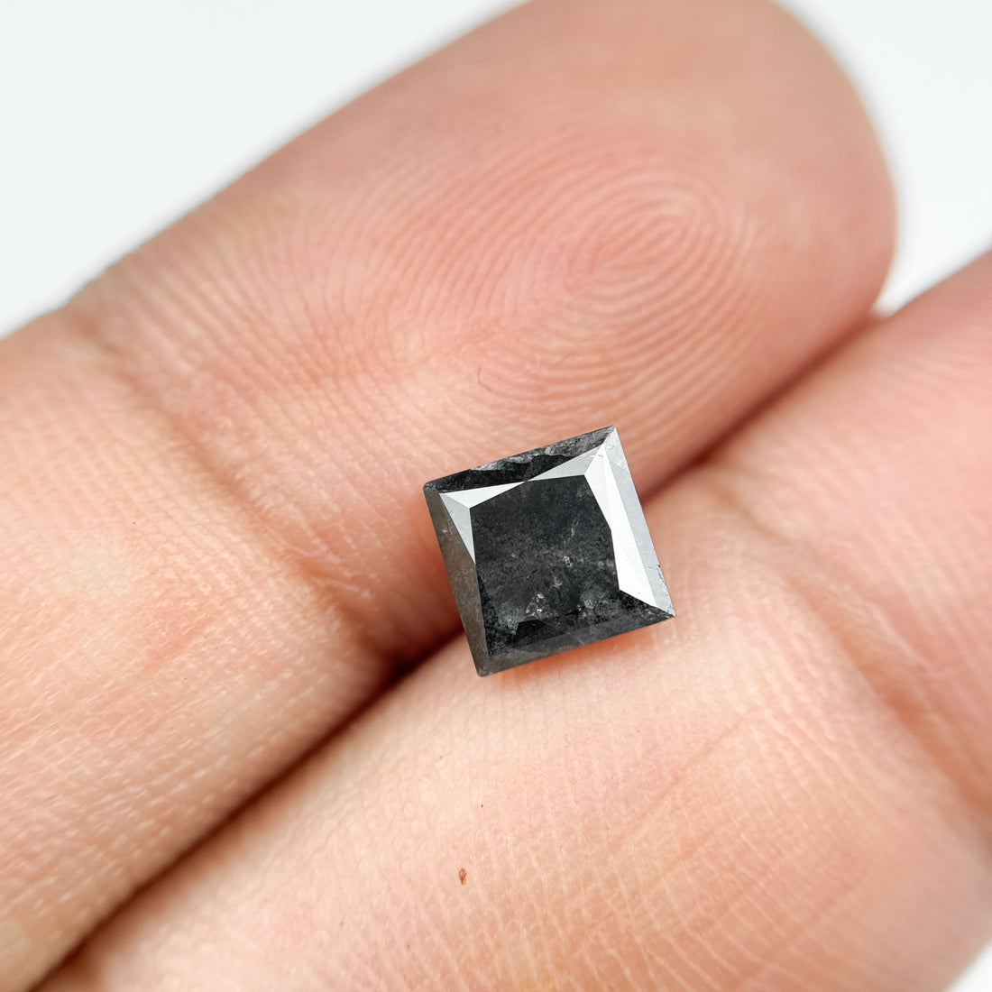 1.26 Ct Princess Rose Cut Grey Natural Salt and Pepper Diamond