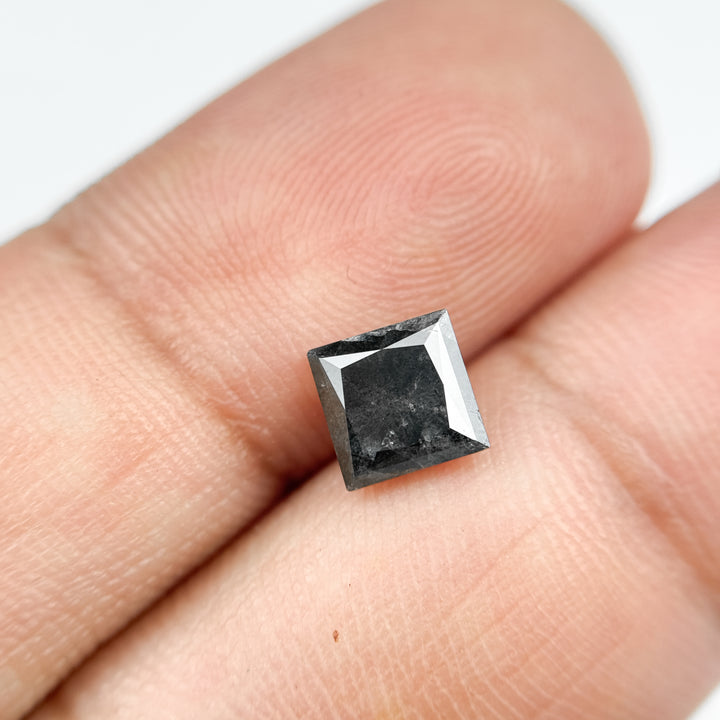 1.26 Ct Princess Rose Cut Grey Natural Salt and Pepper Diamond
