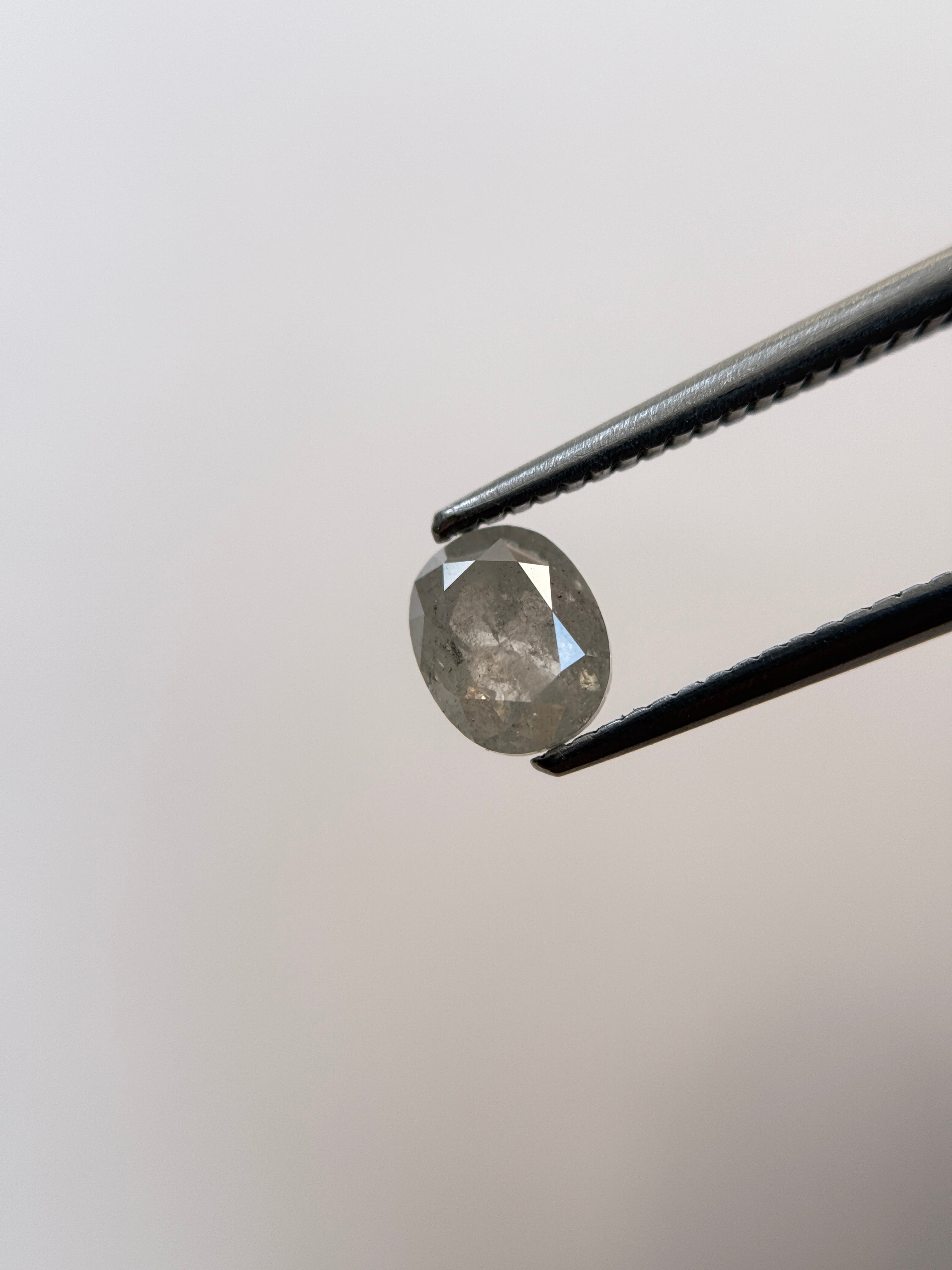 1.12 Ct Oval Rose Cut Grey Natural Salt and Pepper Diamond