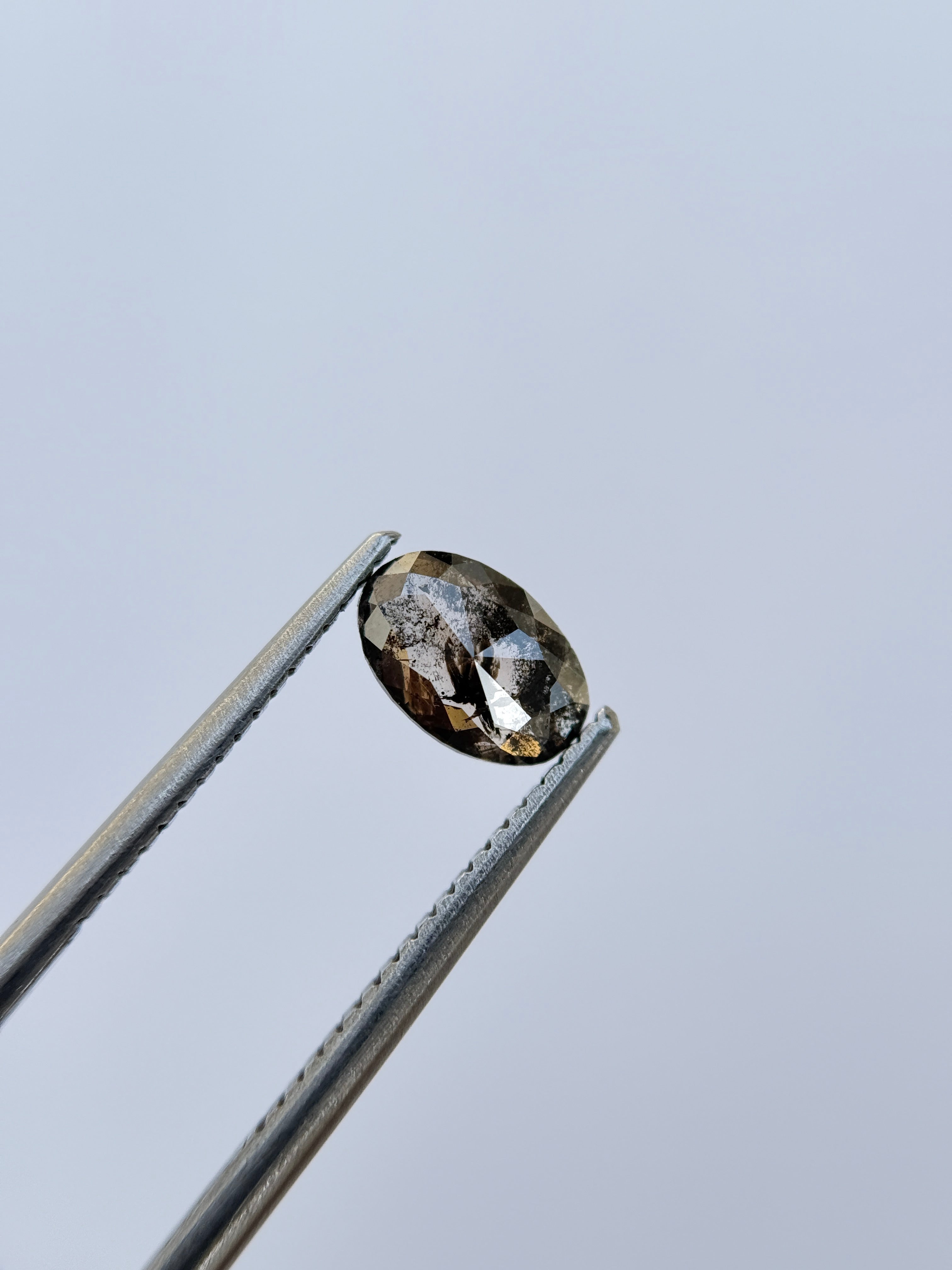 0.75 Ct Oval Rose Cut Grey Natural Salt and Pepper Diamond
