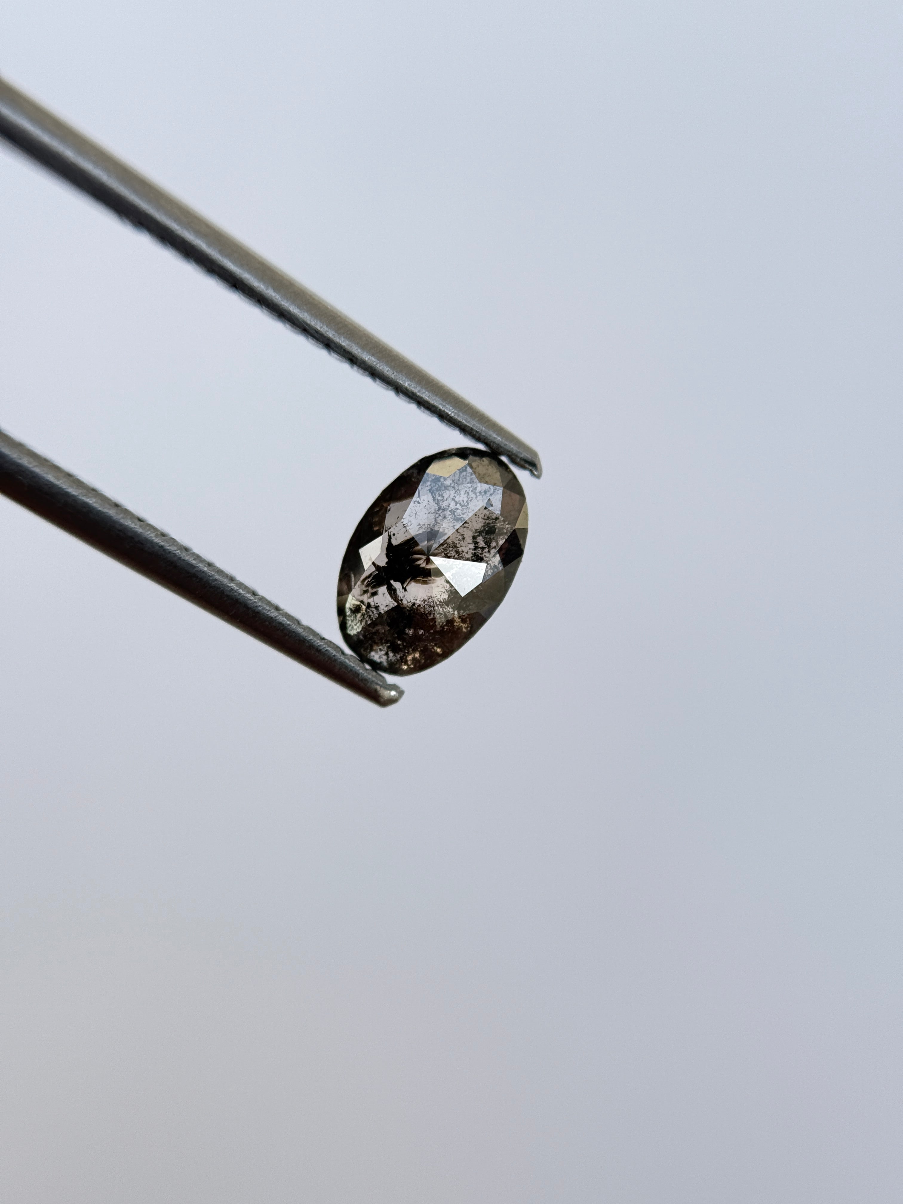 0.75 Ct Oval Rose Cut Grey Natural Salt and Pepper Diamond