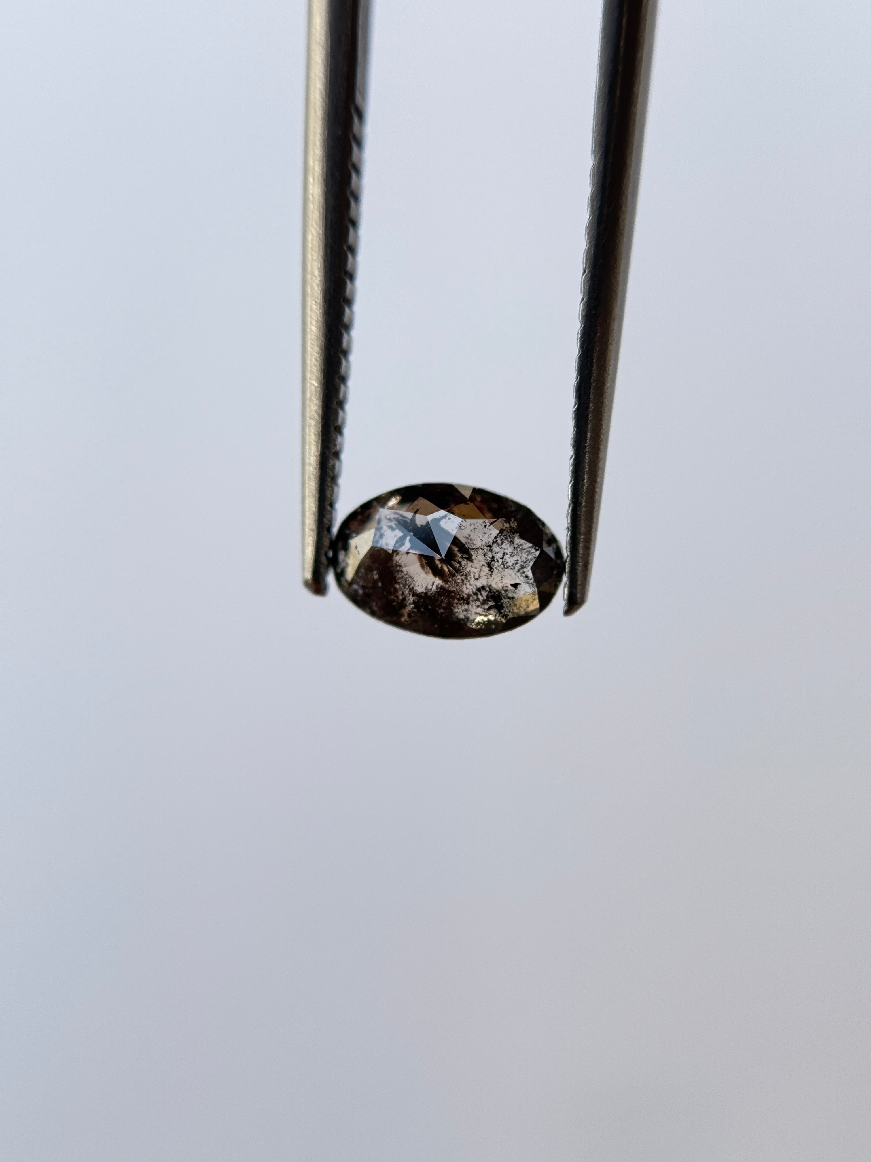 0.75 Ct Oval Rose Cut Grey Natural Salt and Pepper Diamond