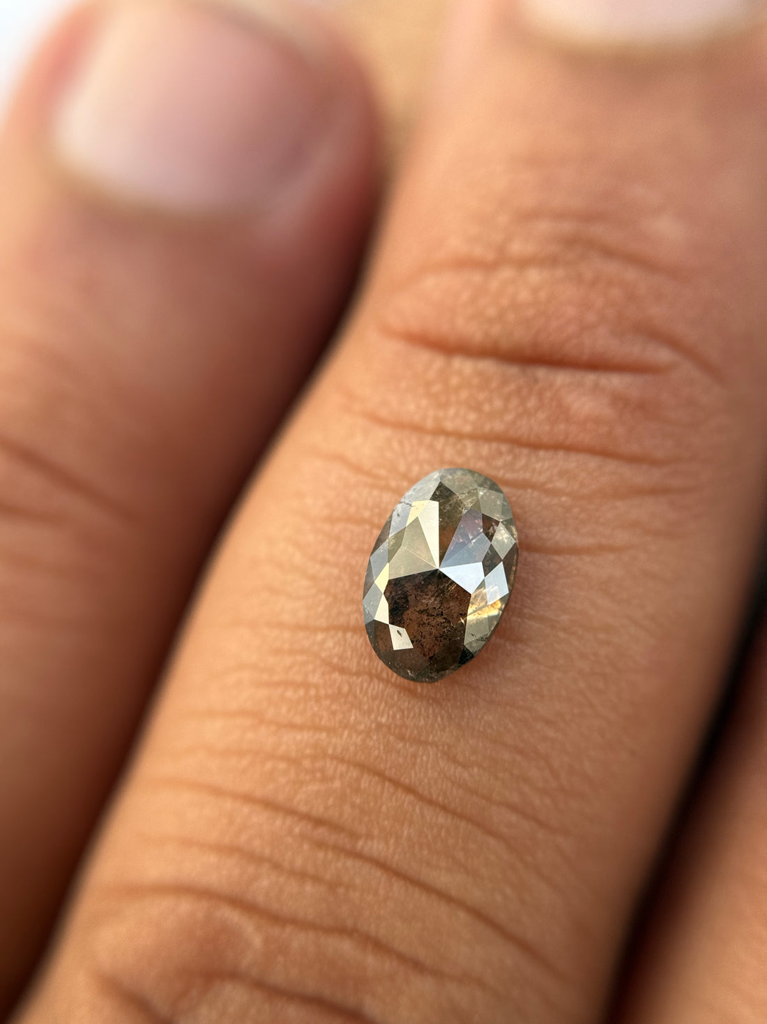 0.75 Ct Oval Rose Cut Grey Natural Salt and Pepper Diamond