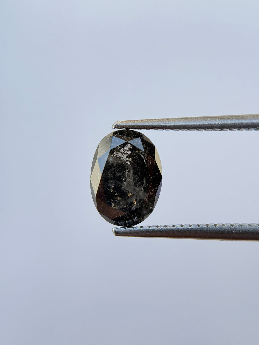 2.42 Ct Oval Rose Cut Grey Natural Salt and Pepper Diamond