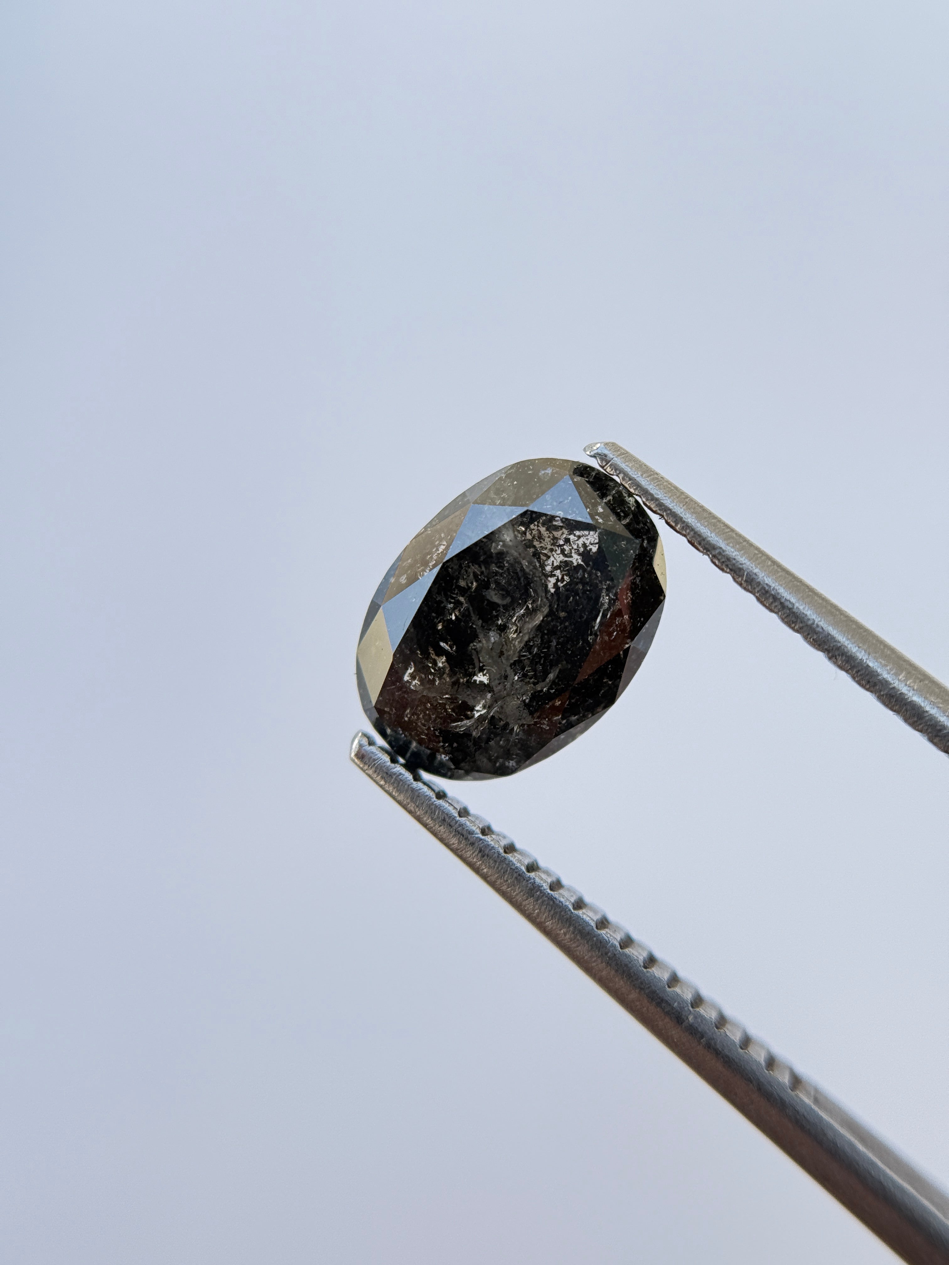 2.42 Ct Oval Rose Cut Grey Natural Salt and Pepper Diamond