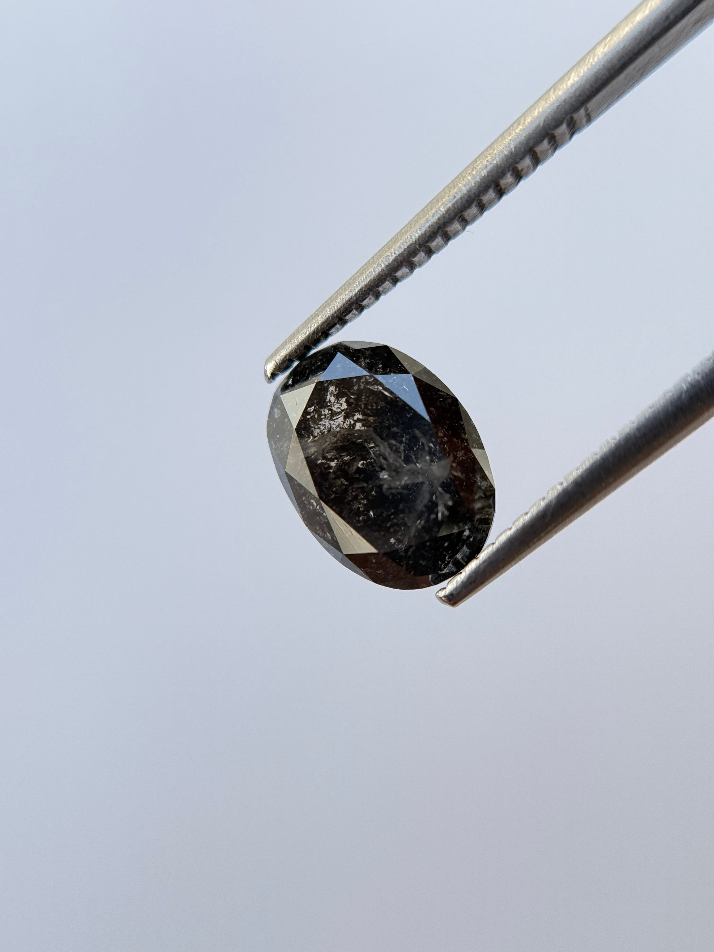 2.42 Ct Oval Rose Cut Grey Natural Salt and Pepper Diamond