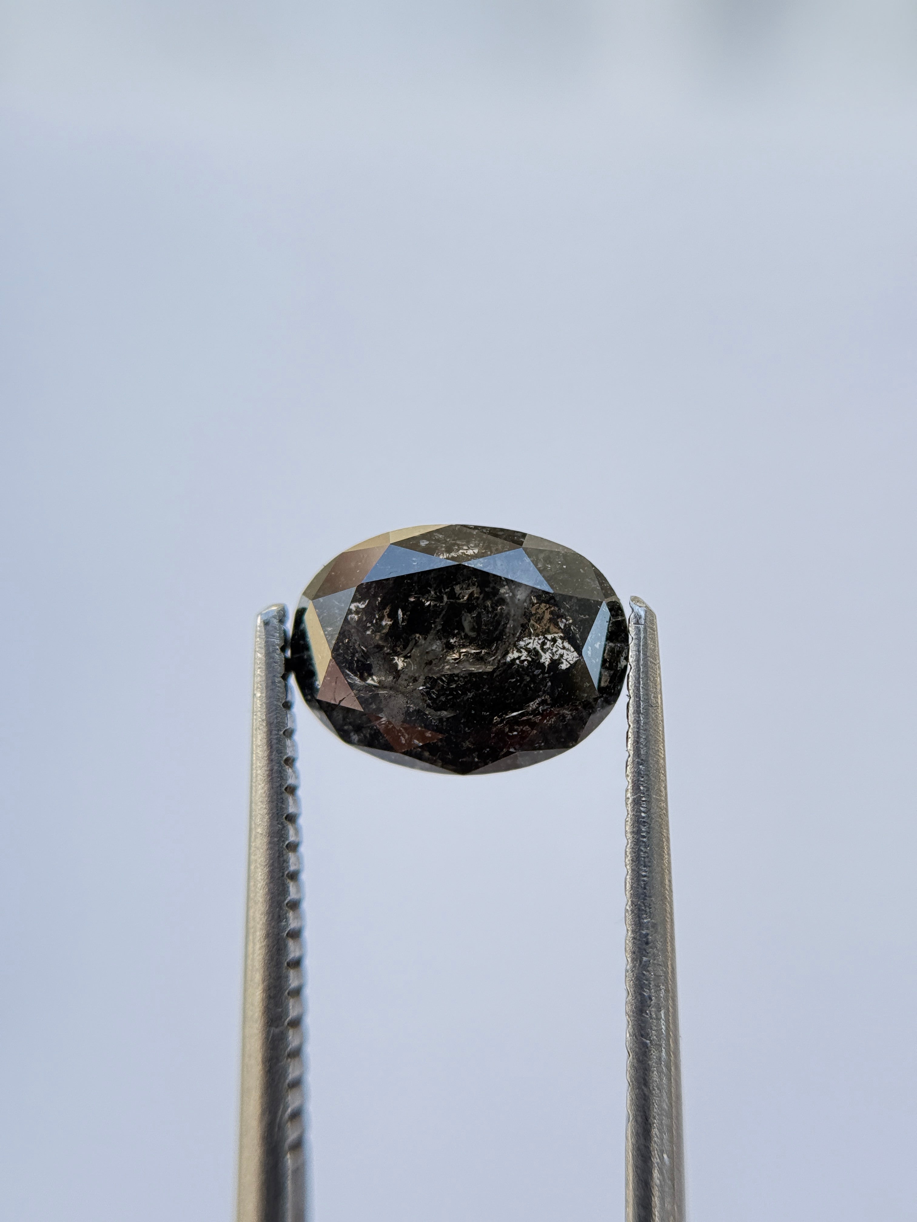 2.42 Ct Oval Rose Cut Grey Natural Salt and Pepper Diamond