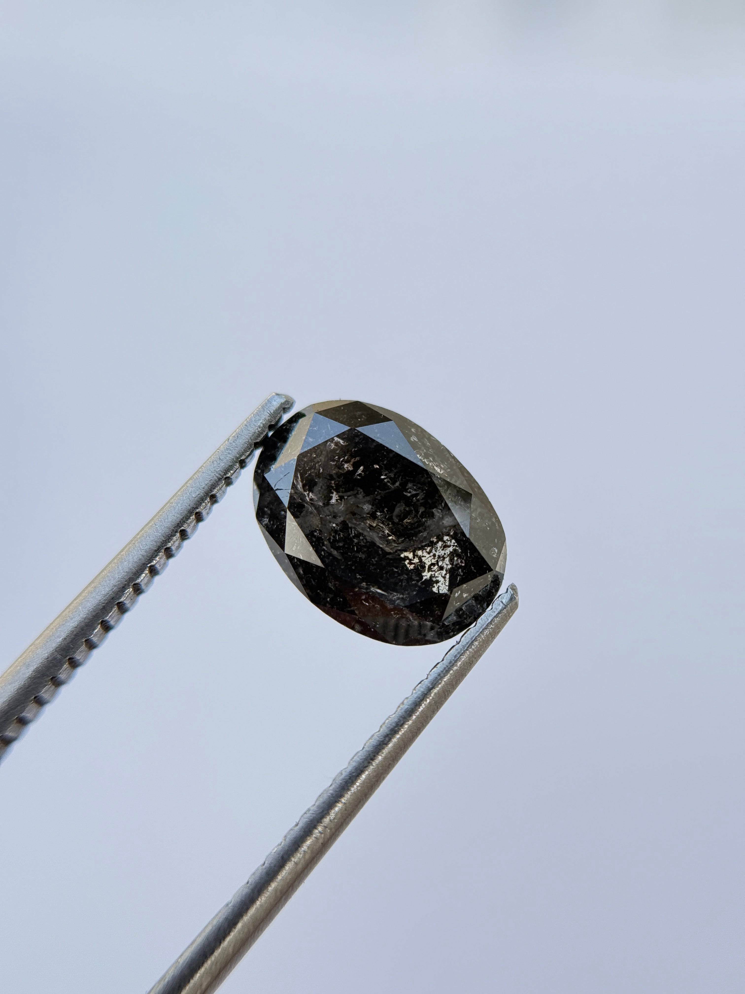 2.42 Ct Oval Rose Cut Grey Natural Salt and Pepper Diamond