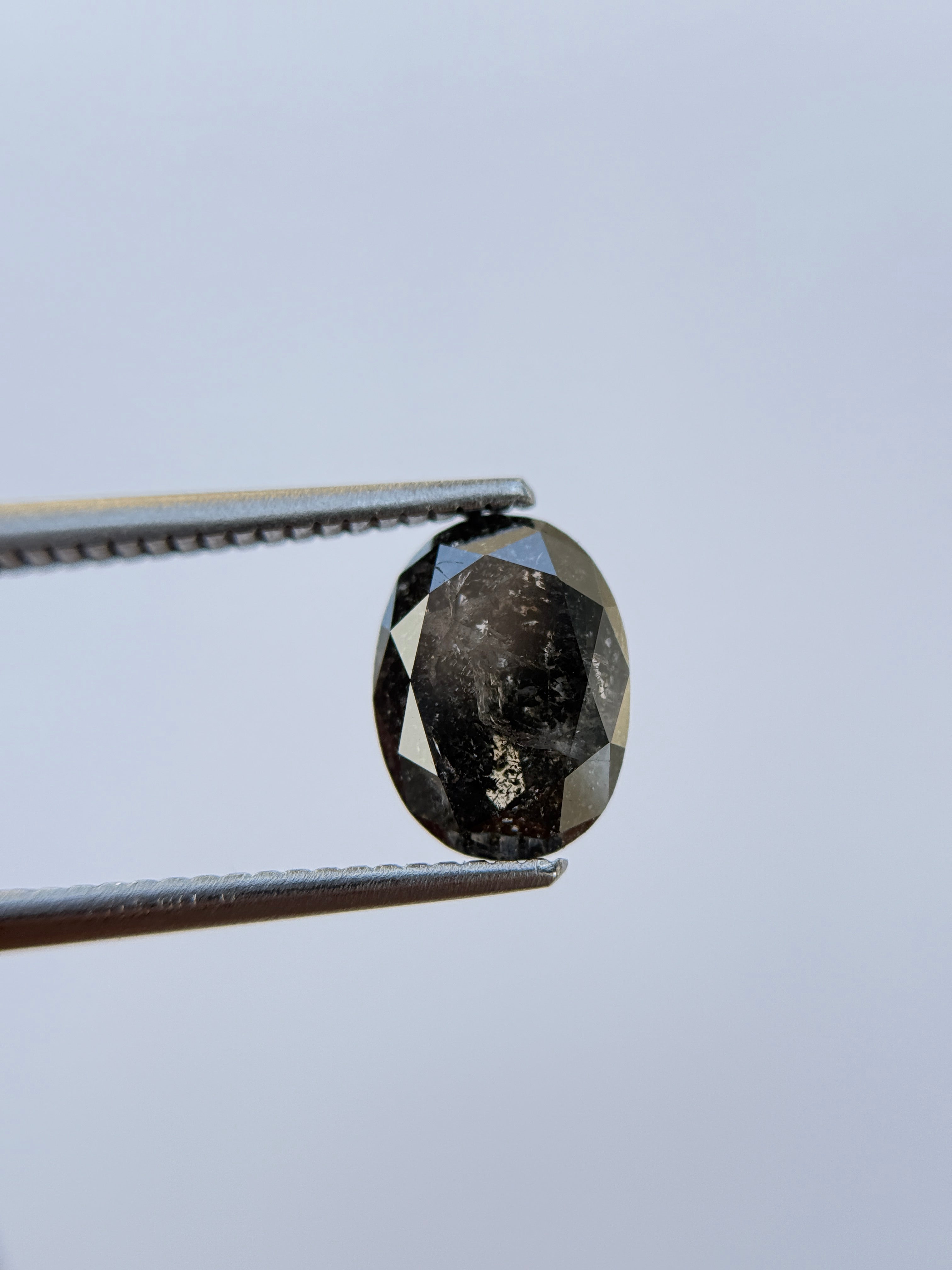 2.42 Ct Oval Rose Cut Grey Natural Salt and Pepper Diamond