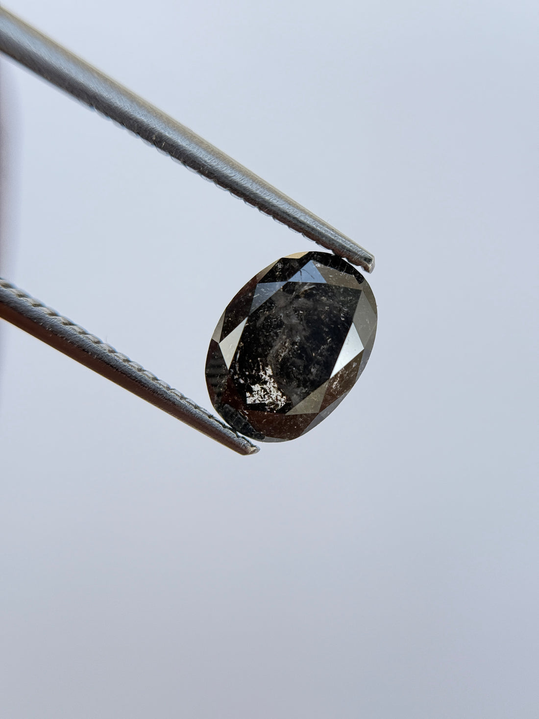 2.42 Ct Oval Rose Cut Grey Natural Salt and Pepper Diamond