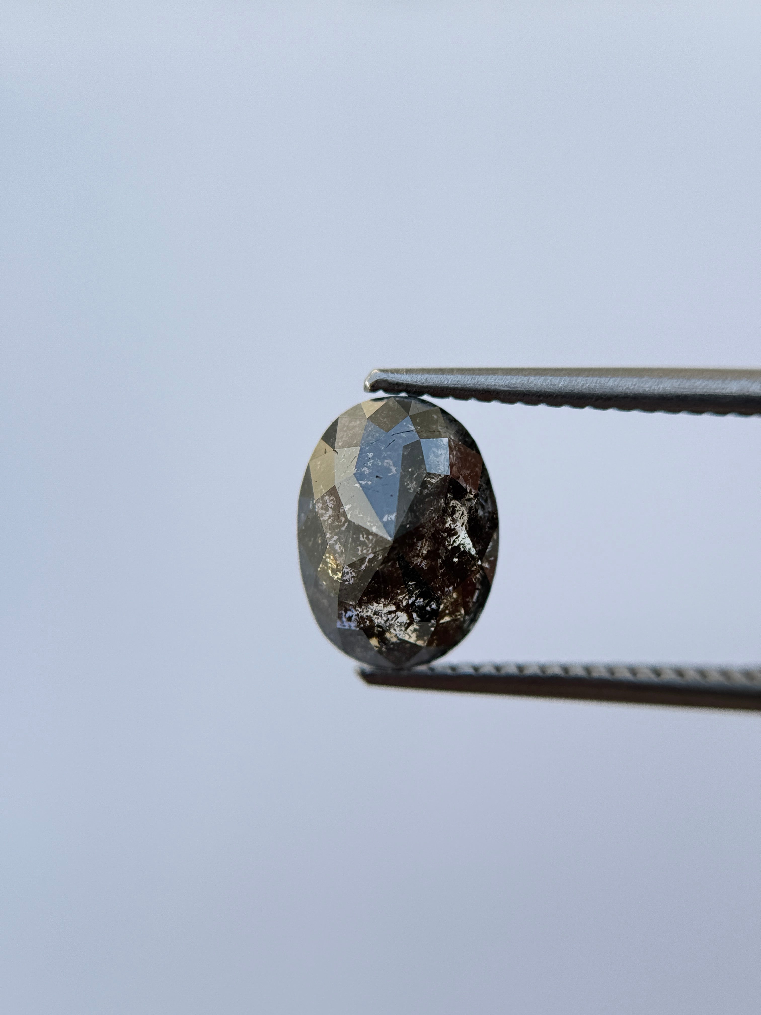2.42 Ct Oval Rose Cut Grey Natural Salt and Pepper Diamond