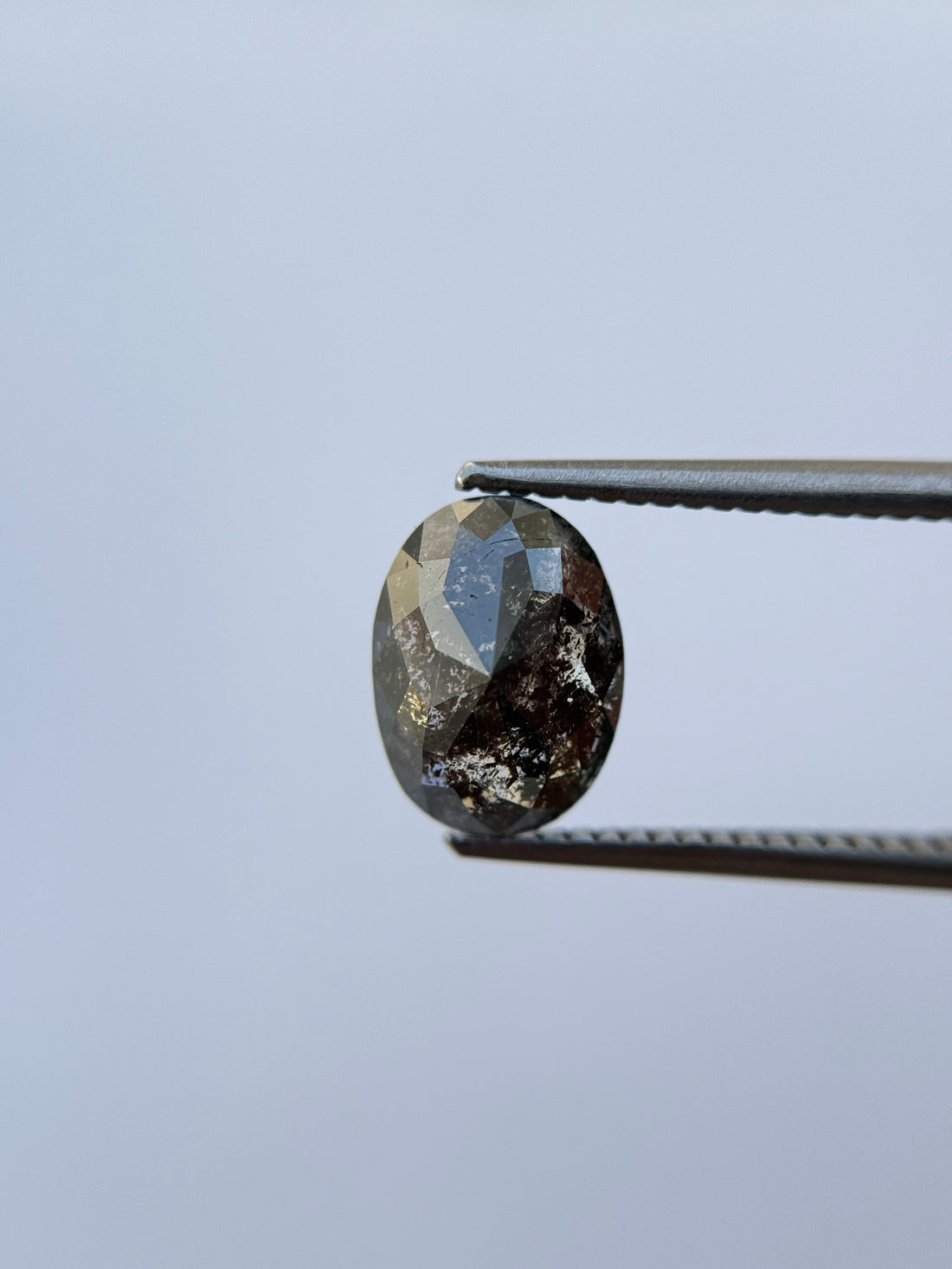 2.42 Ct Oval Rose Cut Grey Natural Salt and Pepper Diamond