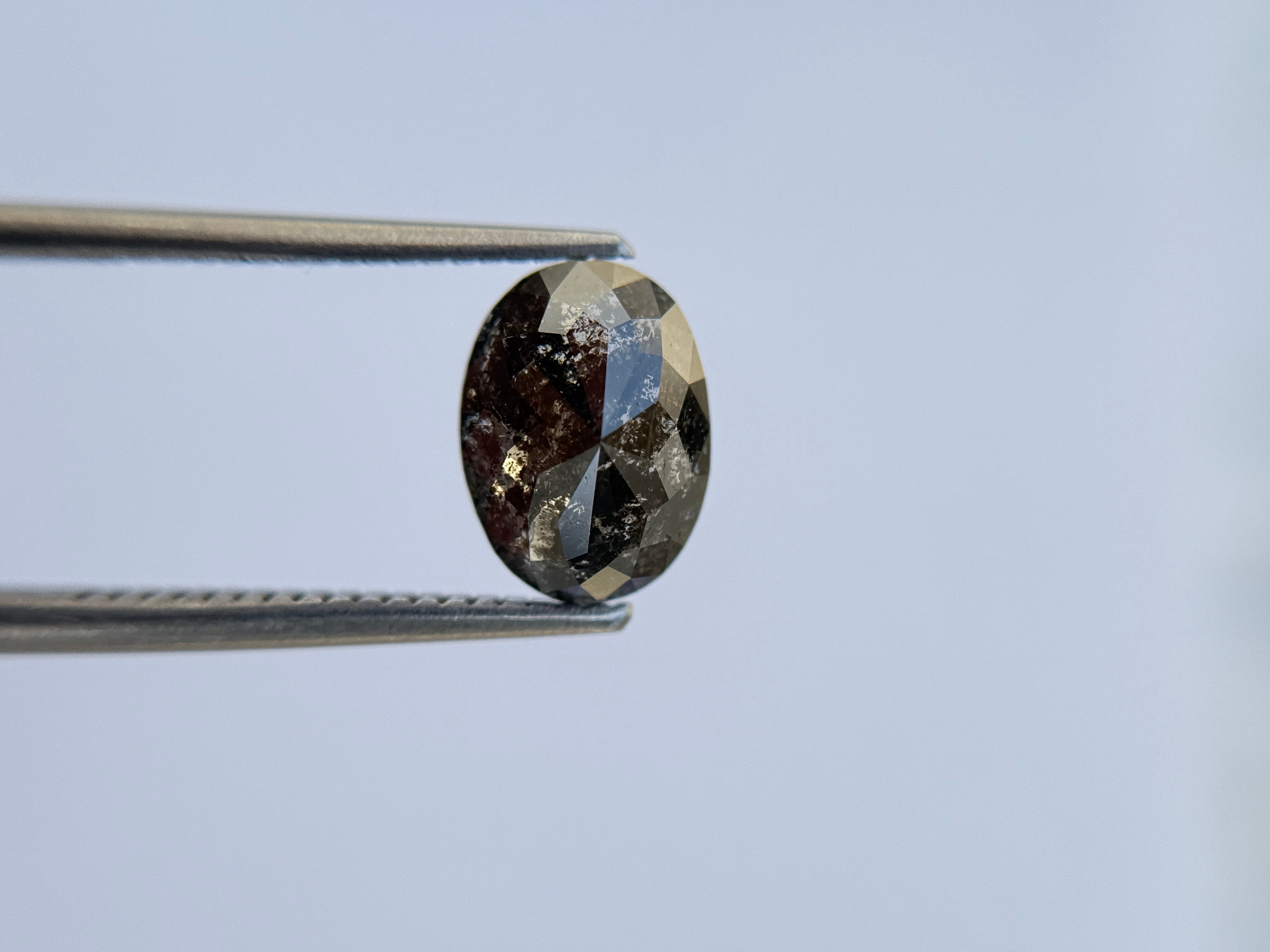 2.42 Ct Oval Rose Cut Grey Natural Salt and Pepper Diamond