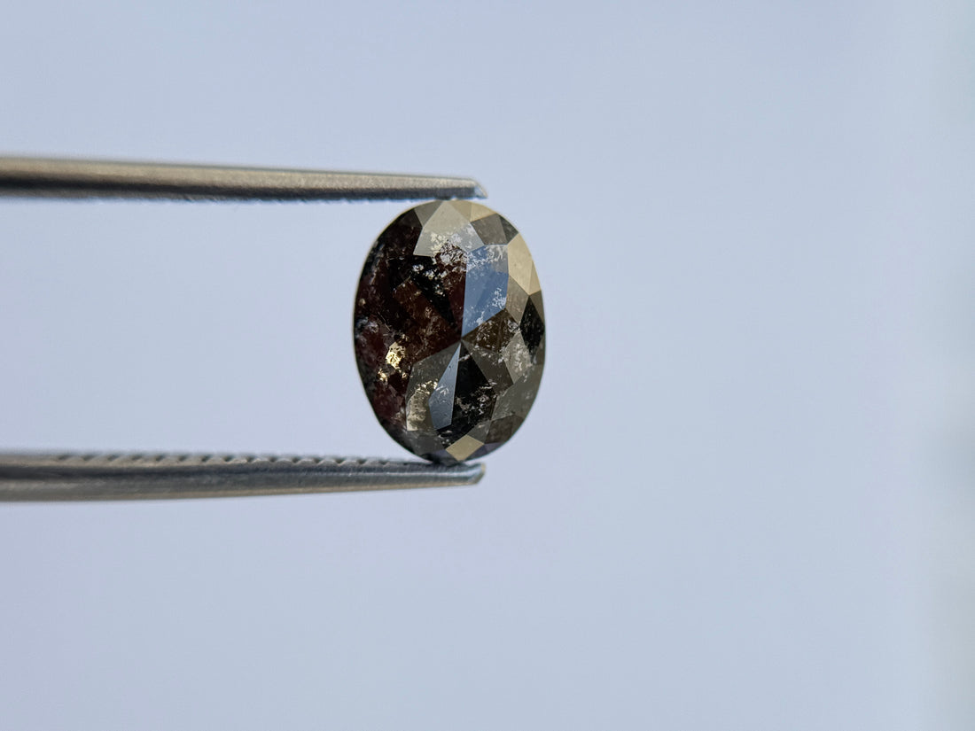2.42 Ct Oval Rose Cut Grey Natural Salt and Pepper Diamond