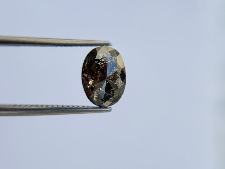 2.42 Ct Oval Rose Cut Grey Natural Salt and Pepper Diamond