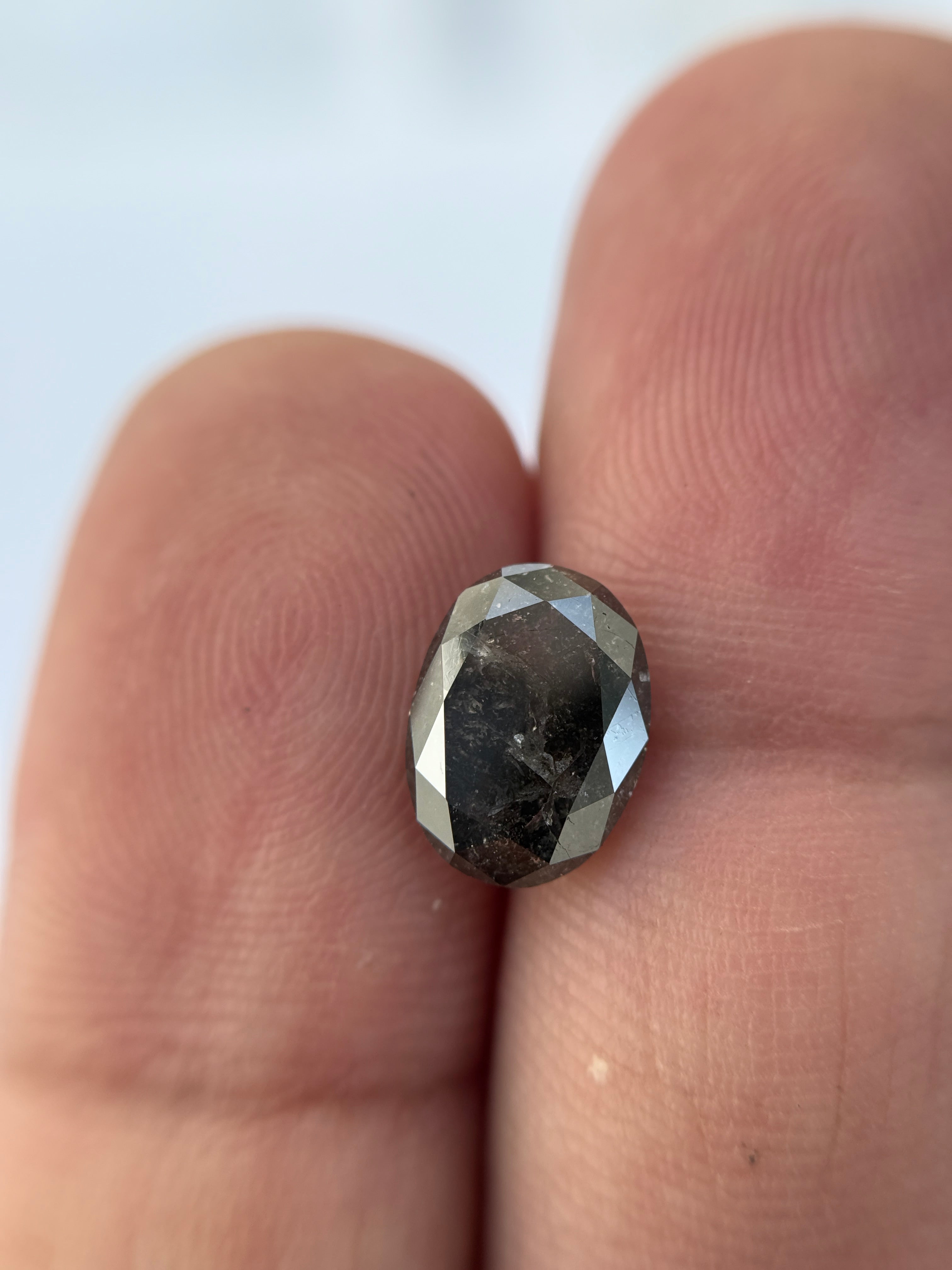 2.42 Ct Oval Rose Cut Grey Natural Salt and Pepper Diamond