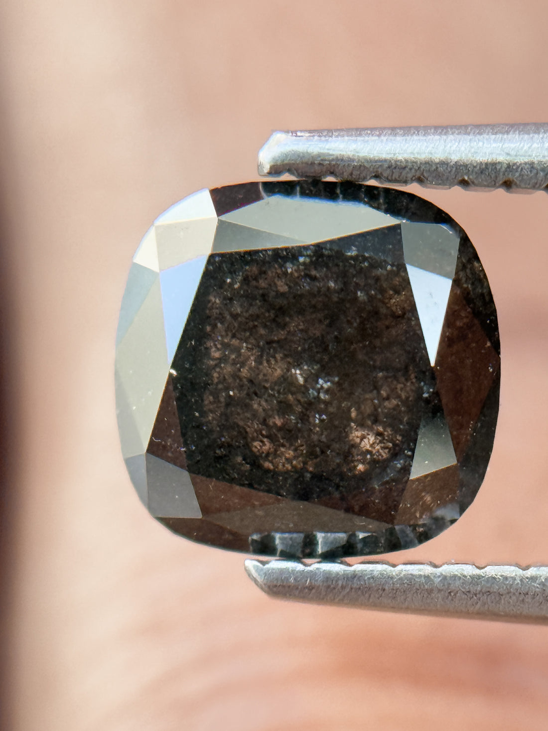 1.86 Ct Cushion Rose Cut Grey Natural Salt and Pepper Diamond
