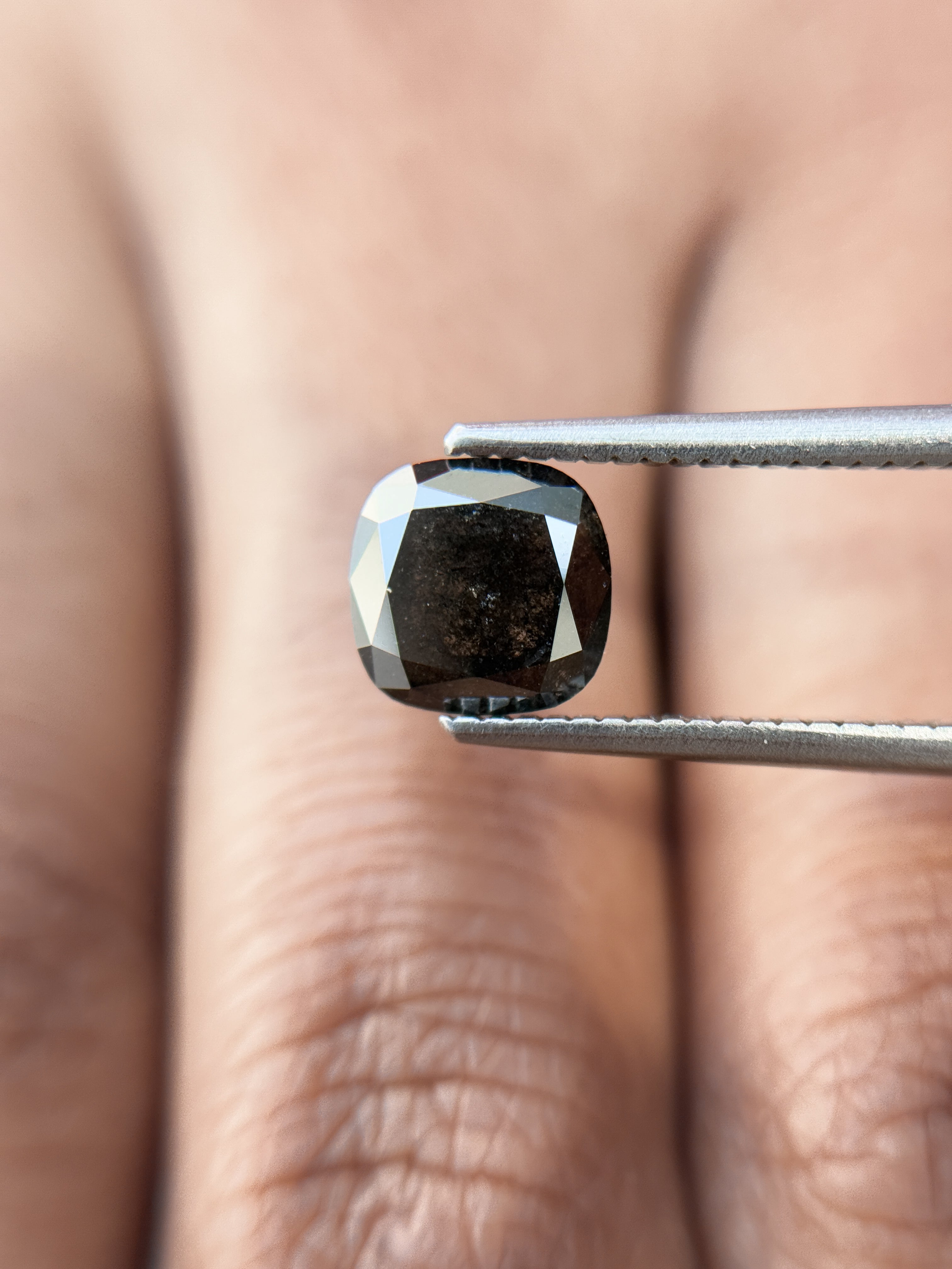 1.86 Ct Cushion Rose Cut Grey Natural Salt and Pepper Diamond