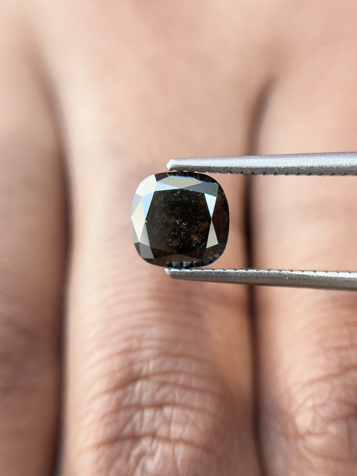 1.86 Ct Cushion Rose Cut Grey Natural Salt and Pepper Diamond