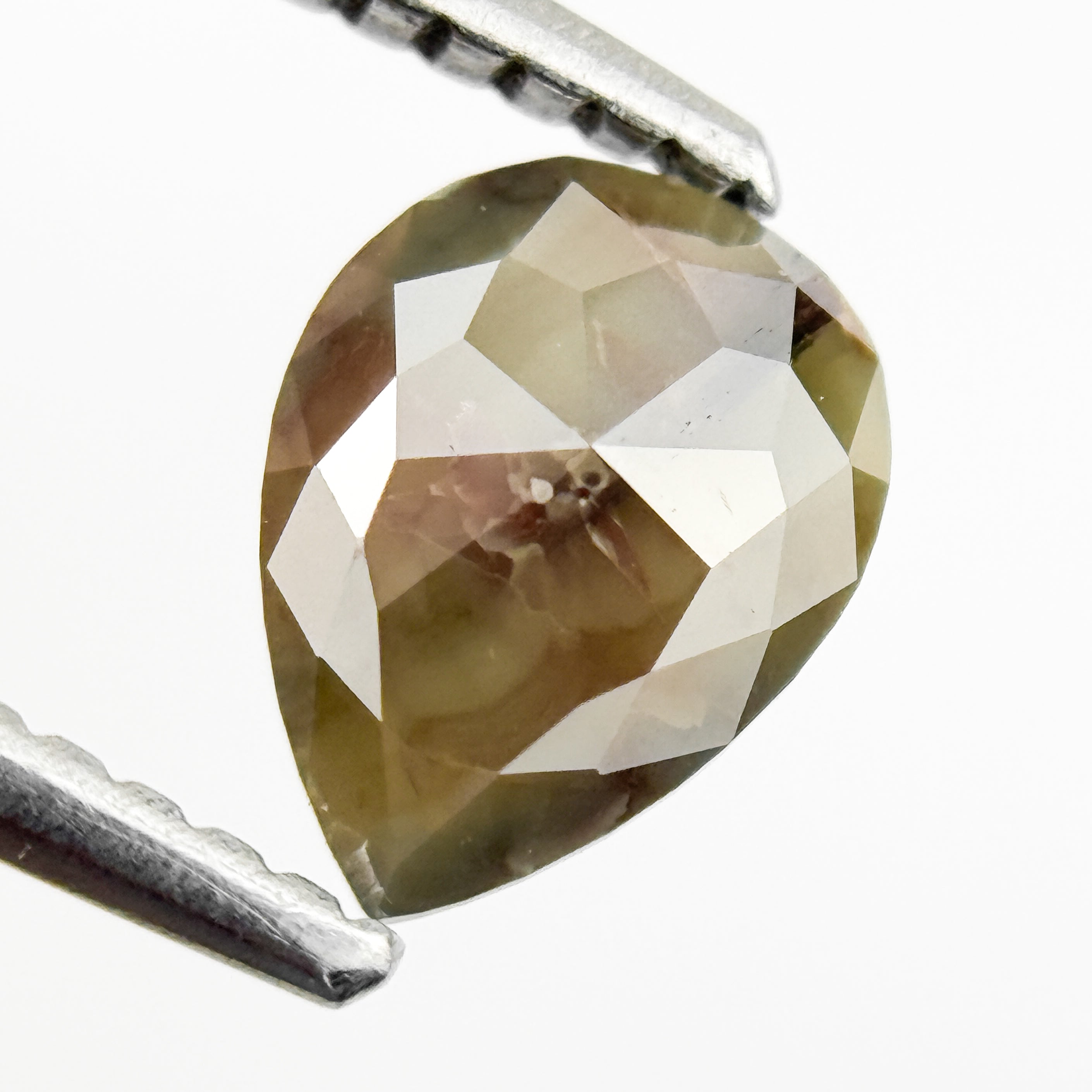 0.76 Ct Pear Rose Cut Brownish Yellow Natural Salt and Pepper Diamond