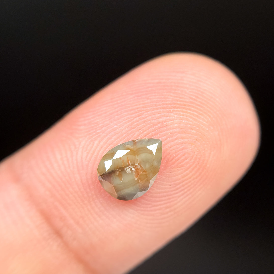 0.76 Ct Pear Rose Cut Brownish Yellow Natural Salt and Pepper Diamond