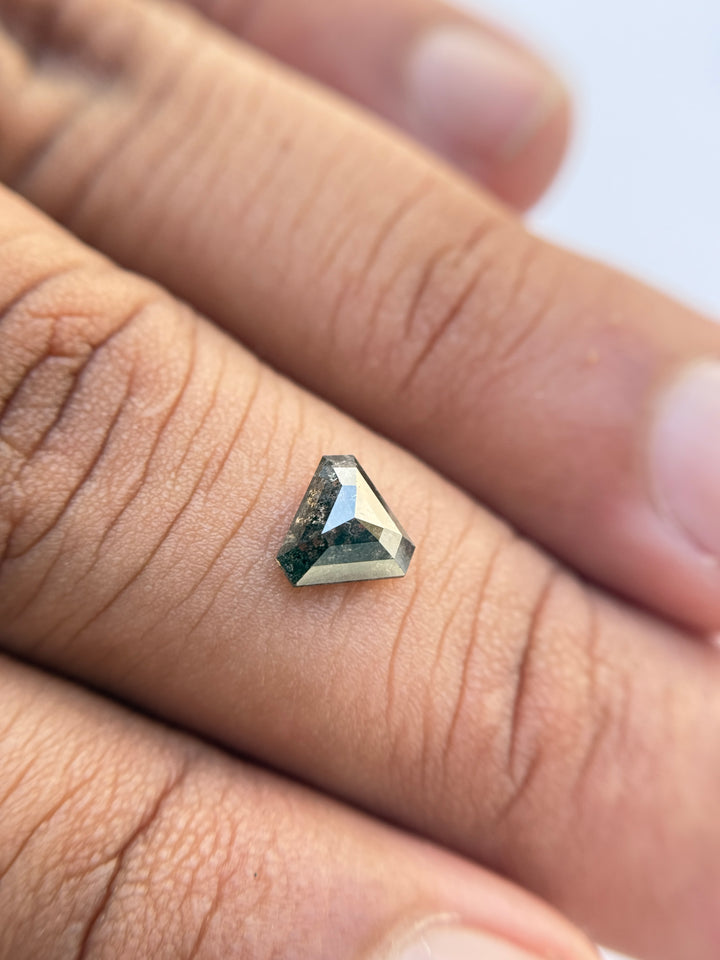 0.81 Ct Triangle Rose Cut Grey Natural Salt and Pepper Diamond