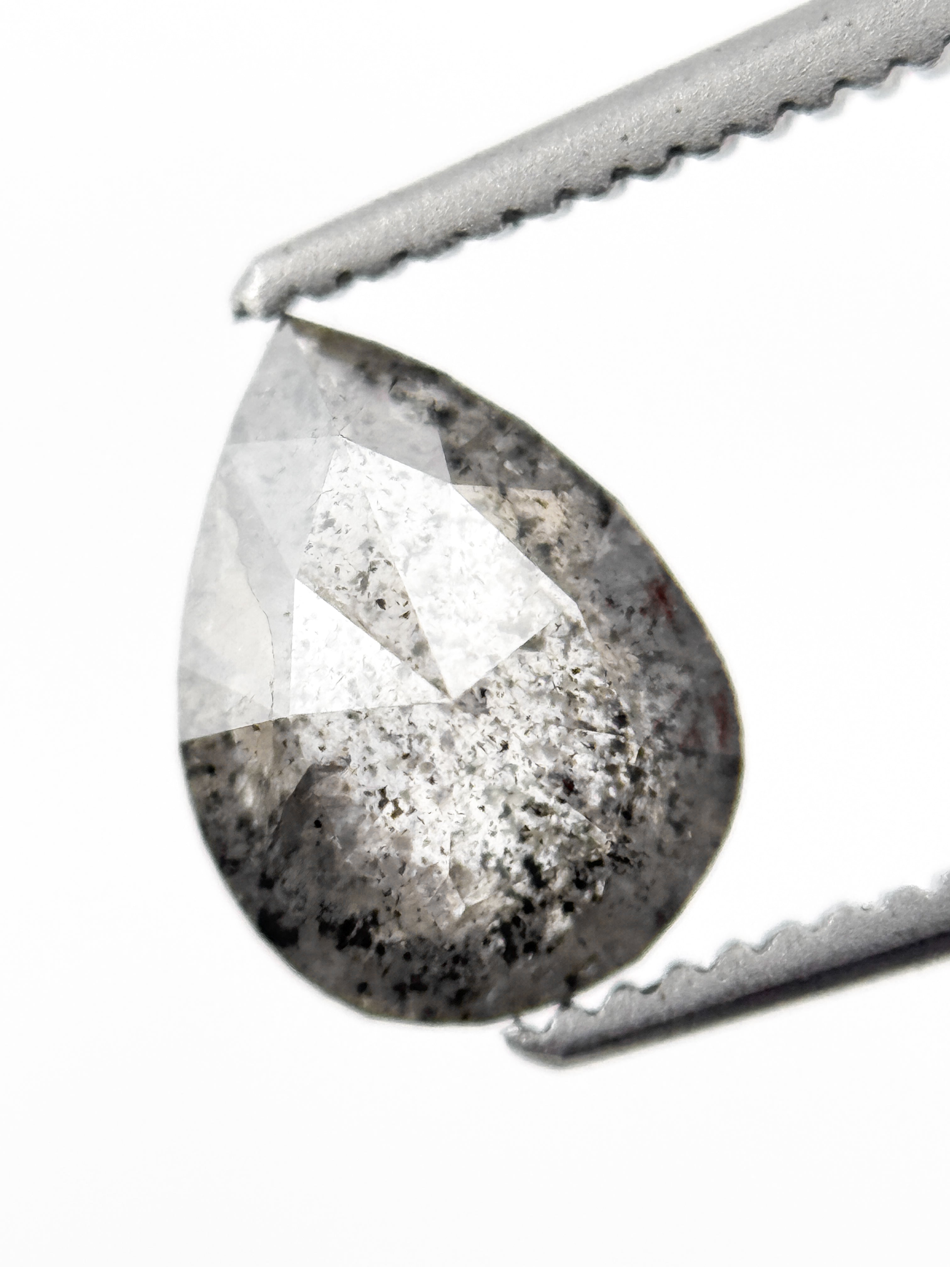 1.24 Ct Pear Rose Cut Grey Natural Galaxy Diamond