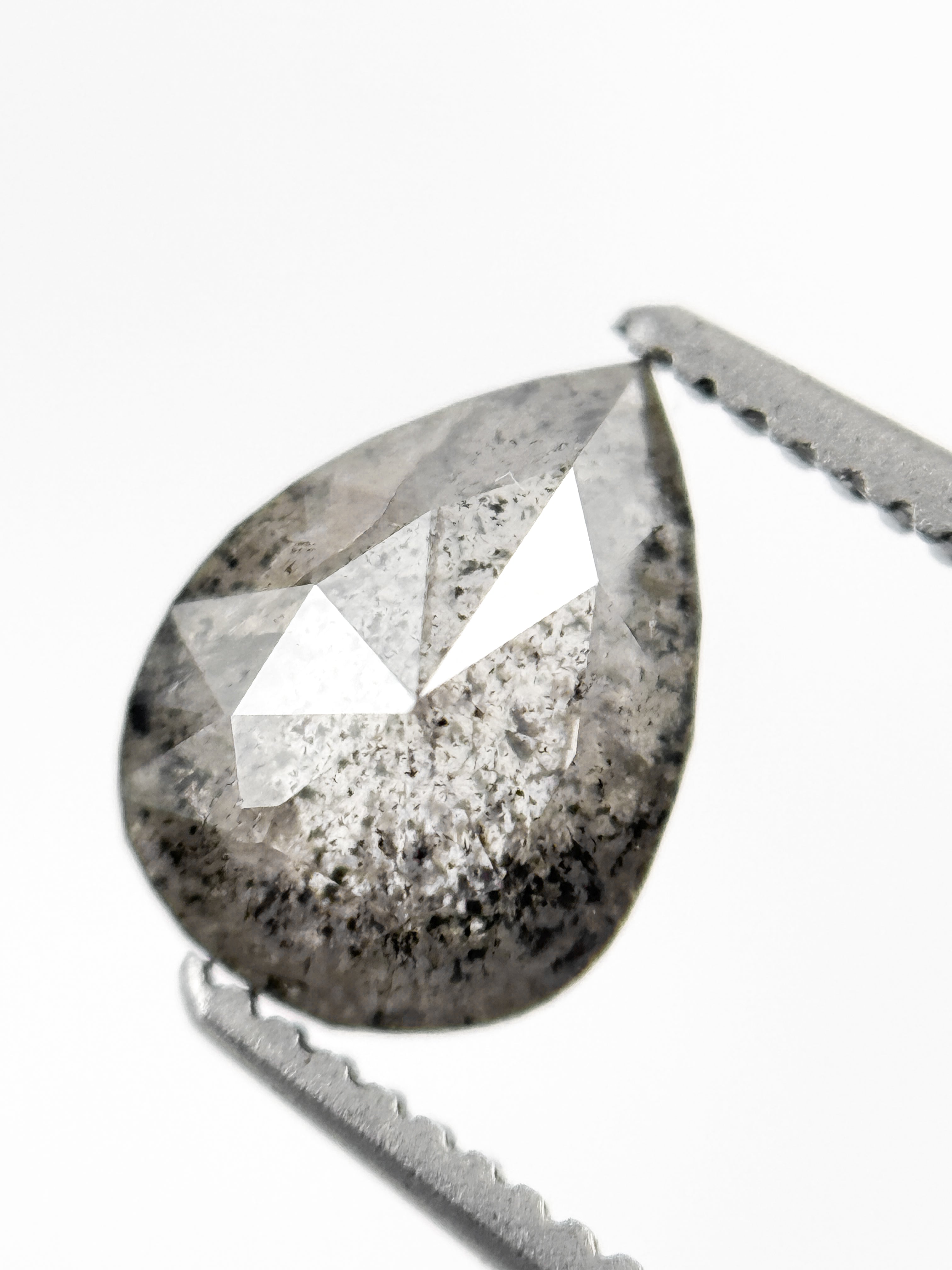 1.24 Ct Pear Rose Cut Grey Natural Galaxy Diamond