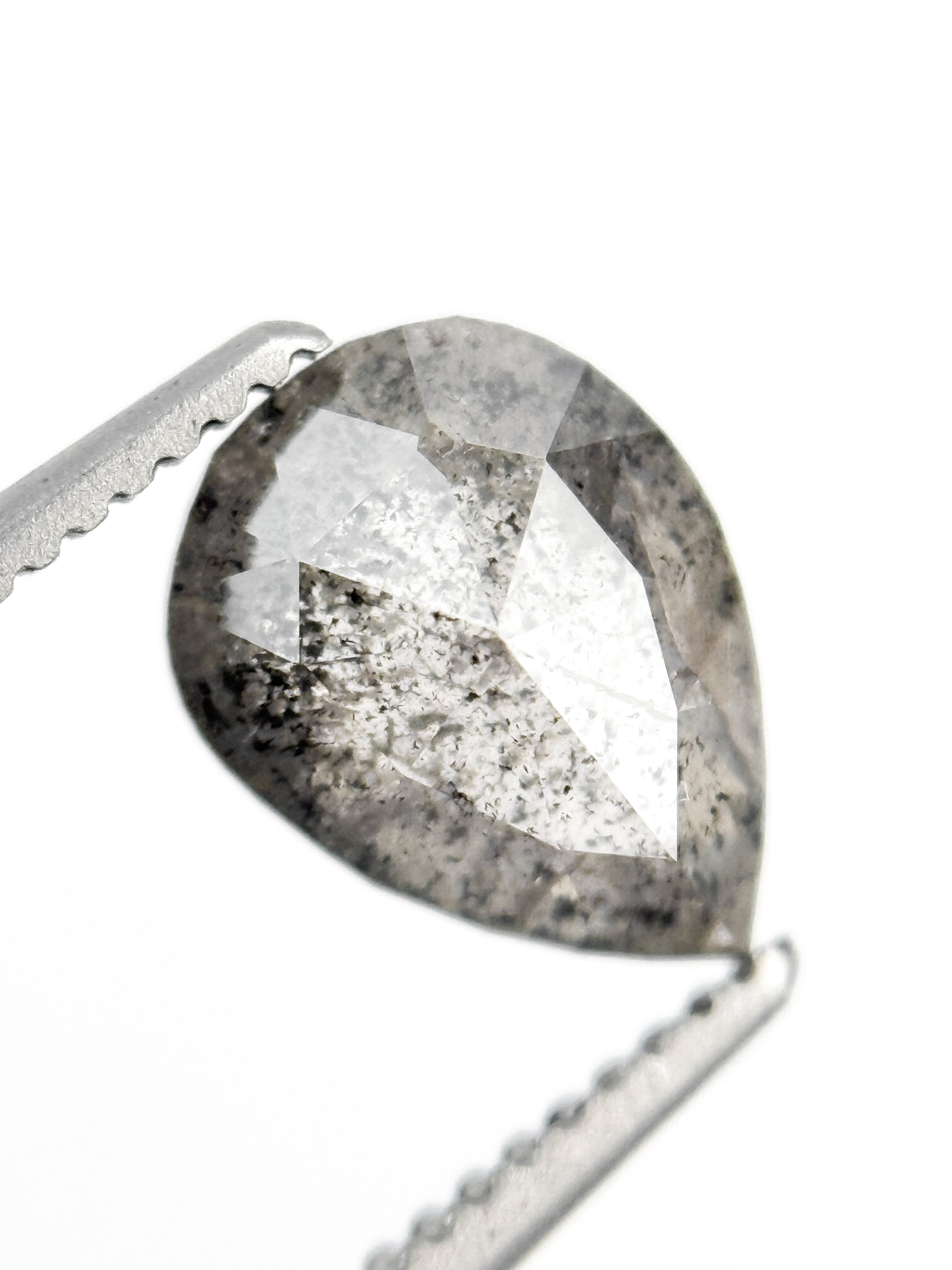 1.24 Ct Pear Rose Cut Grey Natural Galaxy Diamond