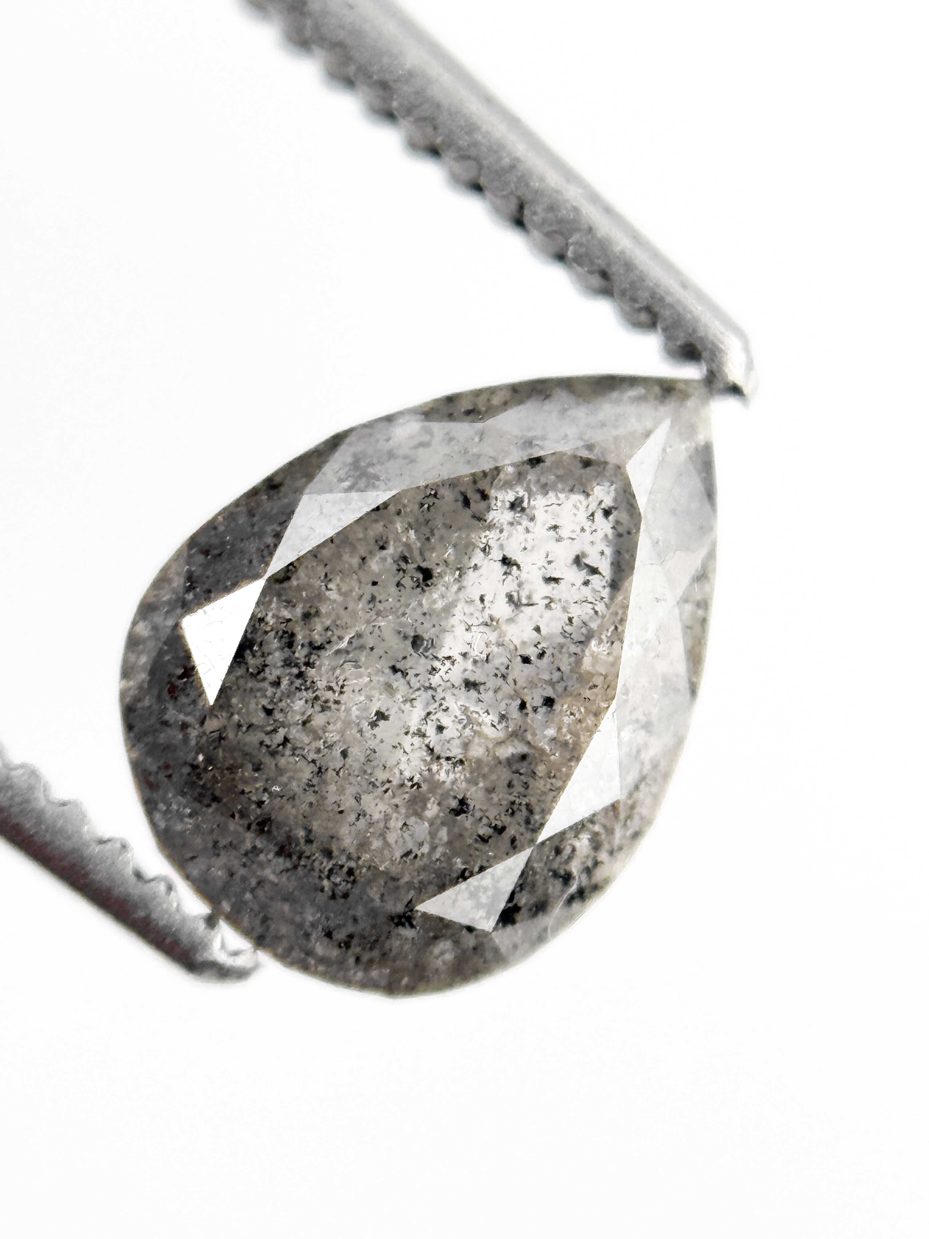 1.24 Ct Pear Rose Cut Grey Natural Galaxy Diamond