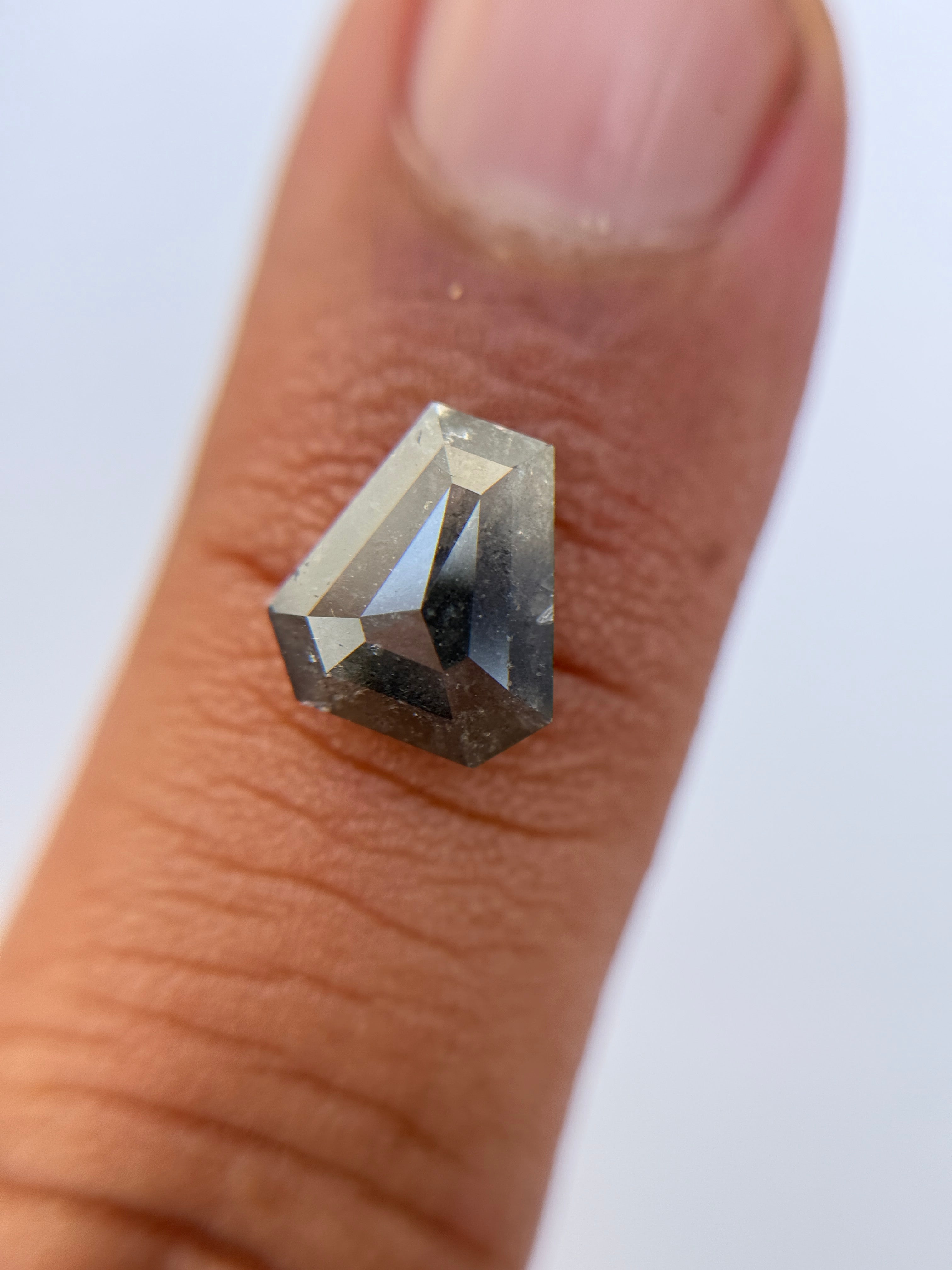 2.54 Ct Coffin Rose Cut Grey Natural Salt and Pepper Diamond