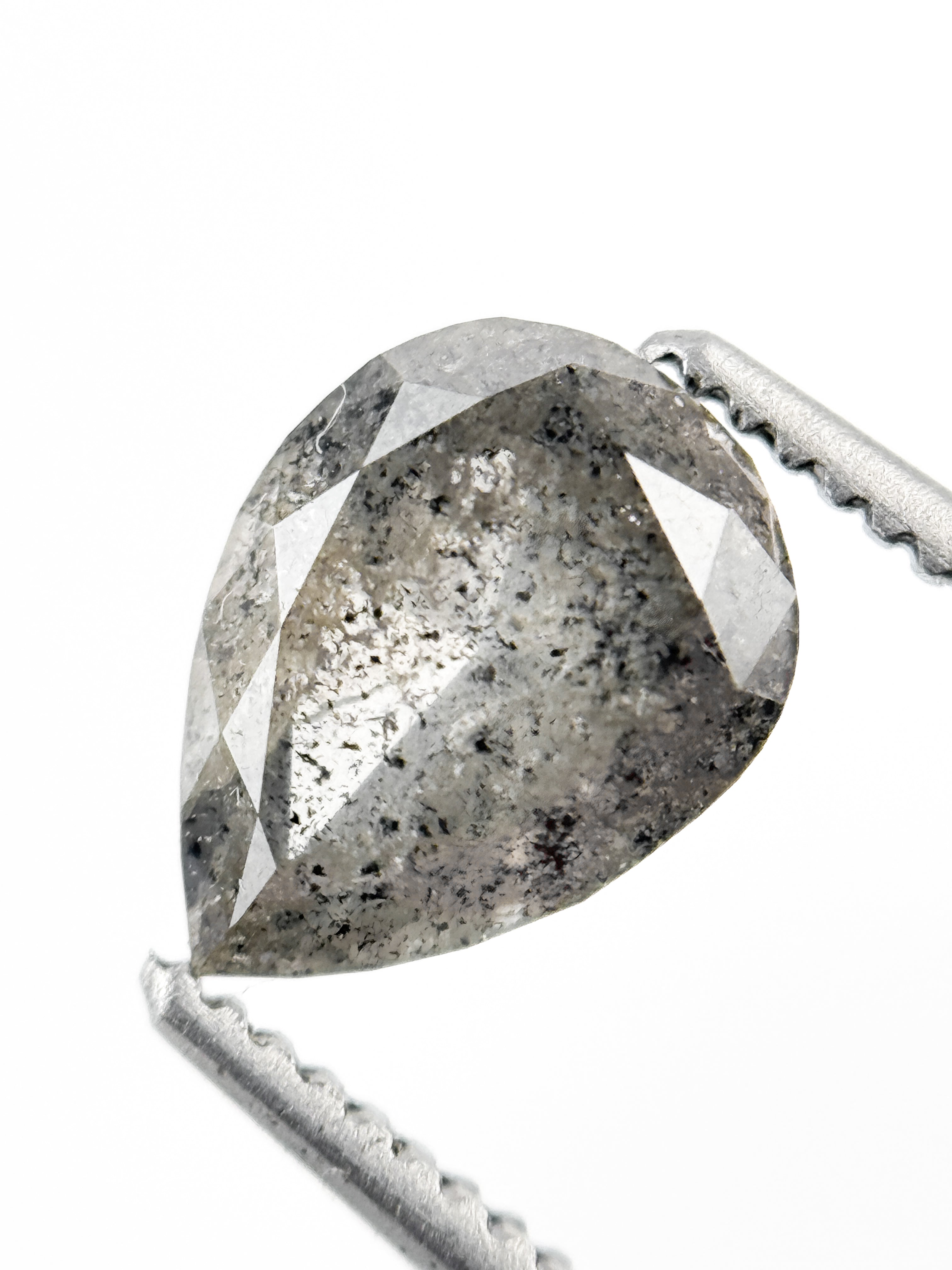 1.24 Ct Pear Rose Cut Grey Natural Galaxy Diamond