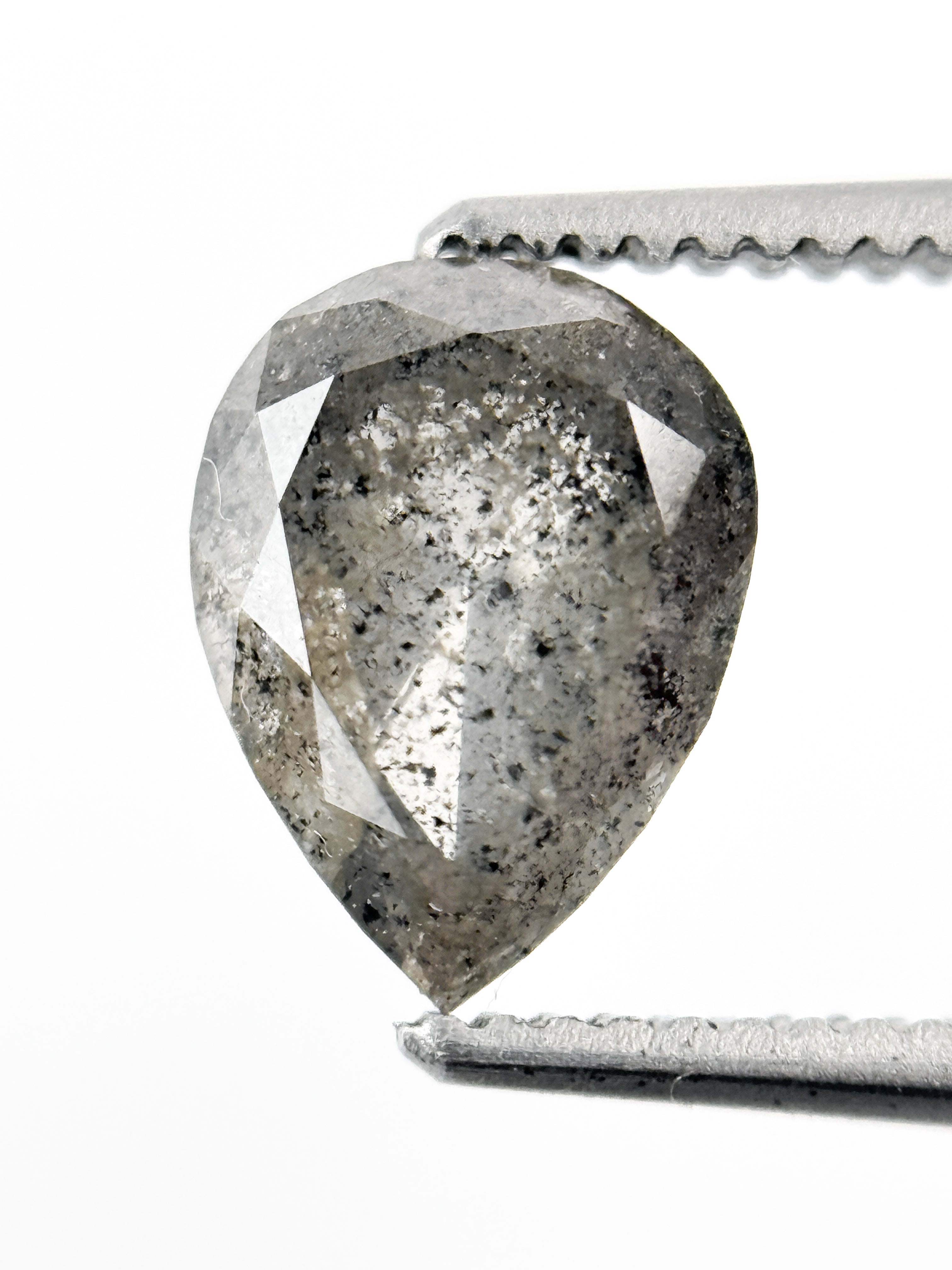1.24 Ct Pear Rose Cut Grey Natural Galaxy Diamond