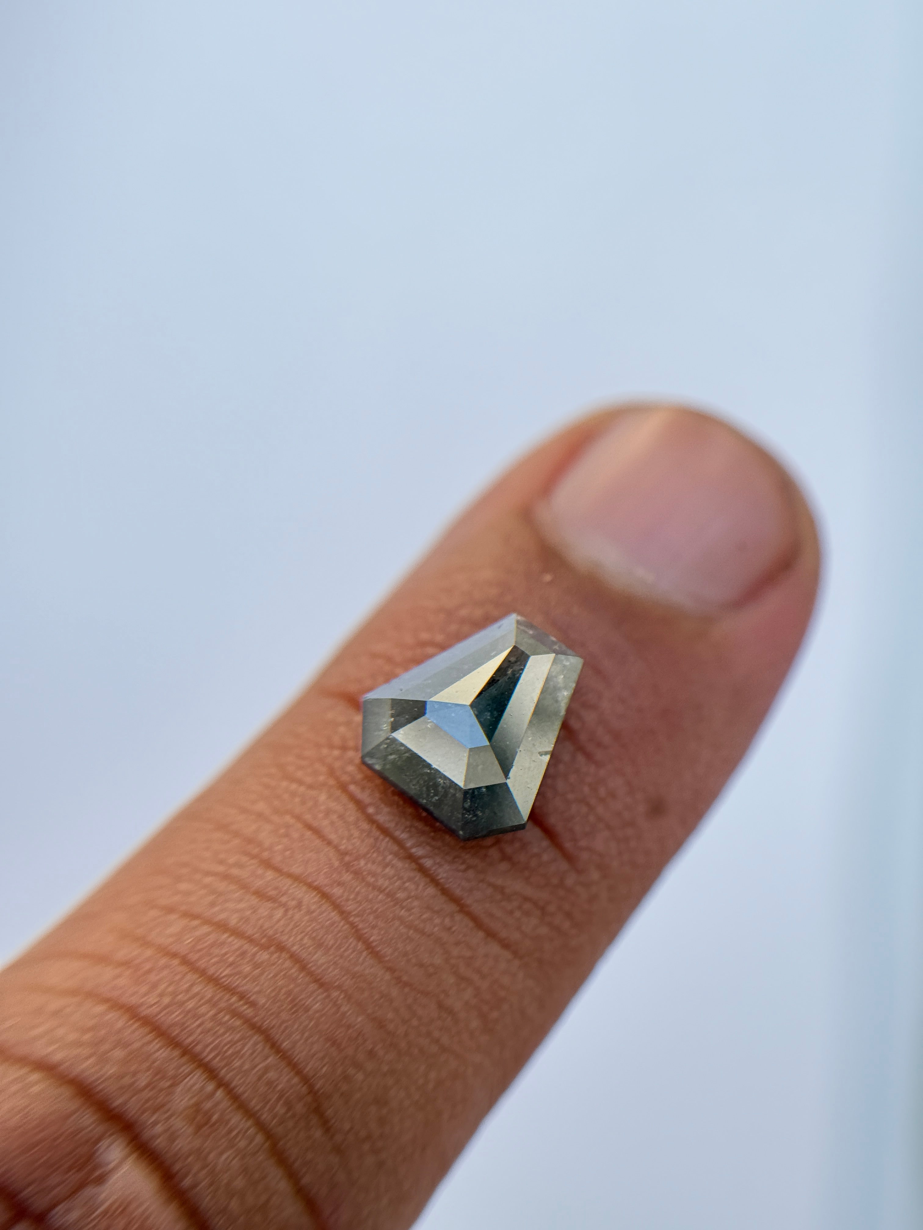 2.54 Ct Coffin Rose Cut Grey Natural Salt and Pepper Diamond