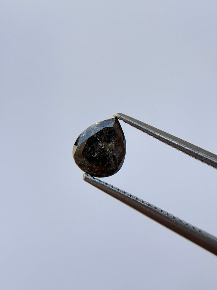 1.25 Ct Pear Rose Cut Grey Natural Salt and Pepper Diamond