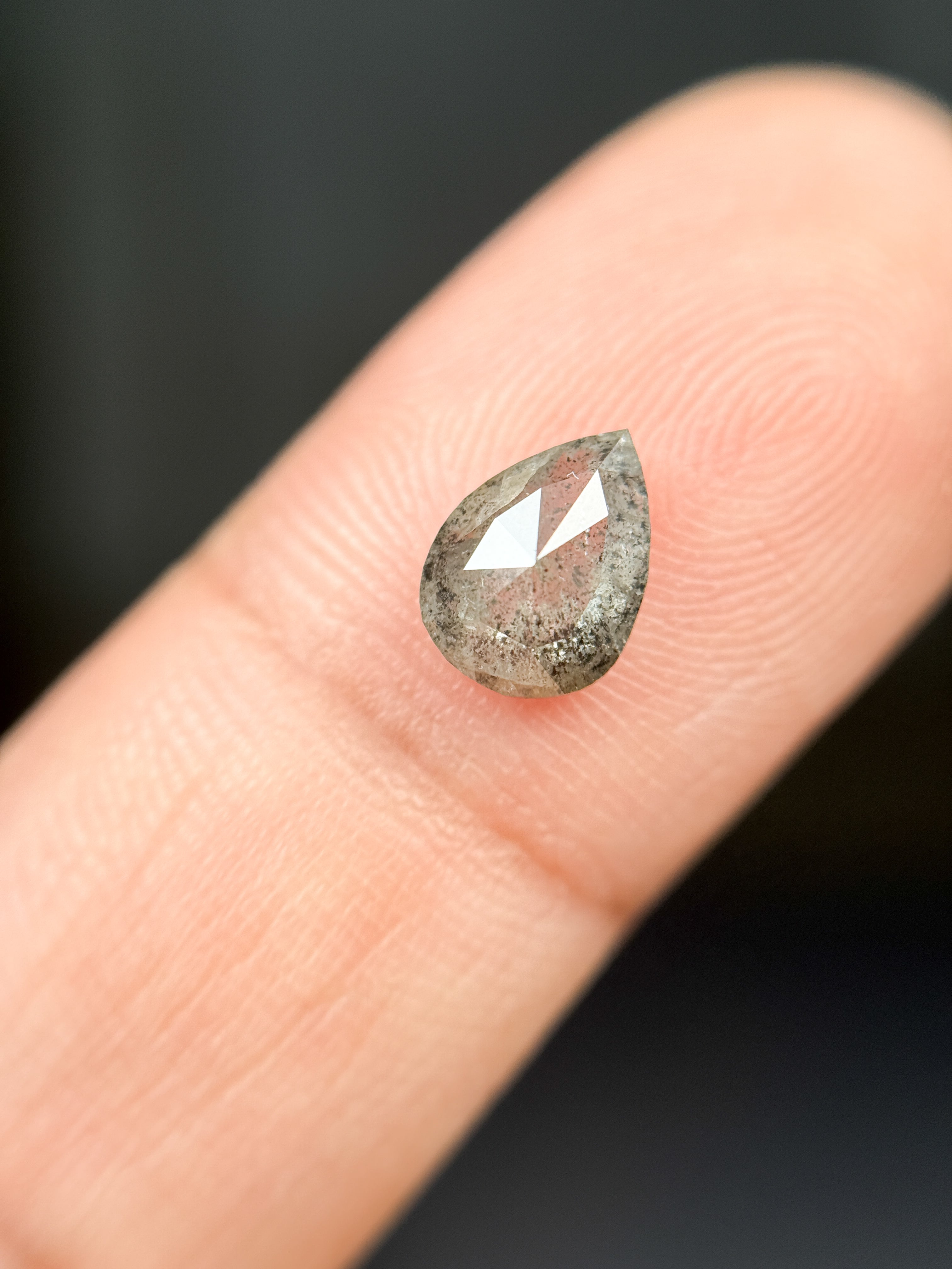 1.24 Ct Pear Rose Cut Grey Natural Galaxy Diamond