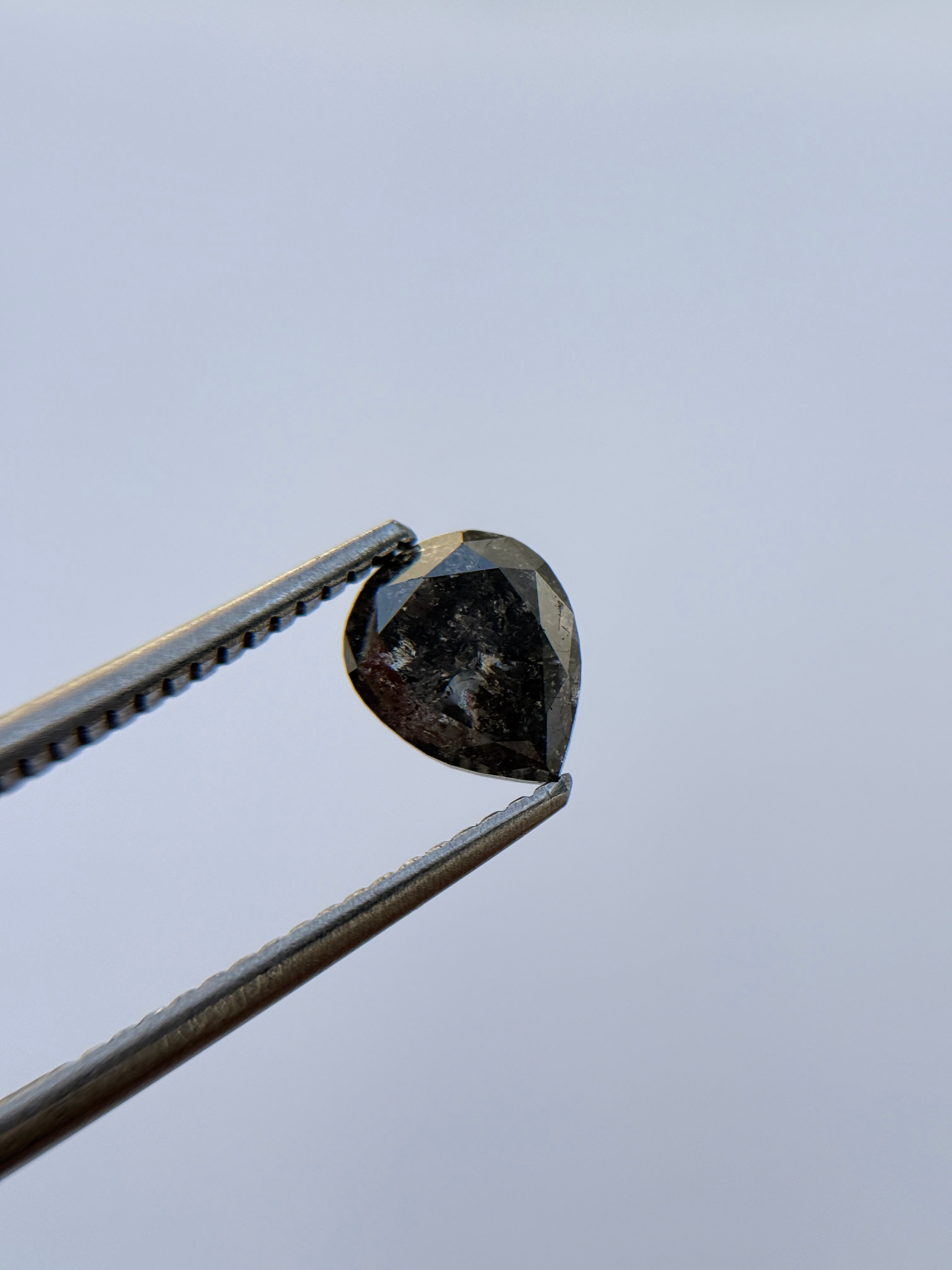 1.25 Ct Pear Rose Cut Grey Natural Salt and Pepper Diamond