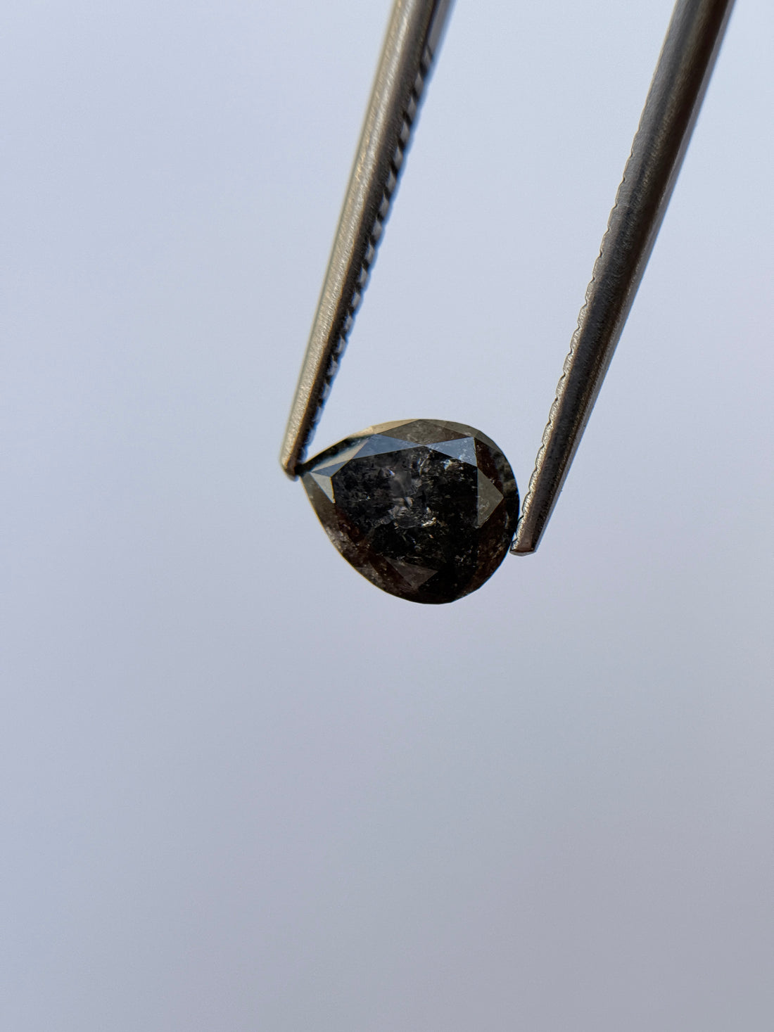 1.25 Ct Pear Rose Cut Grey Natural Salt and Pepper Diamond