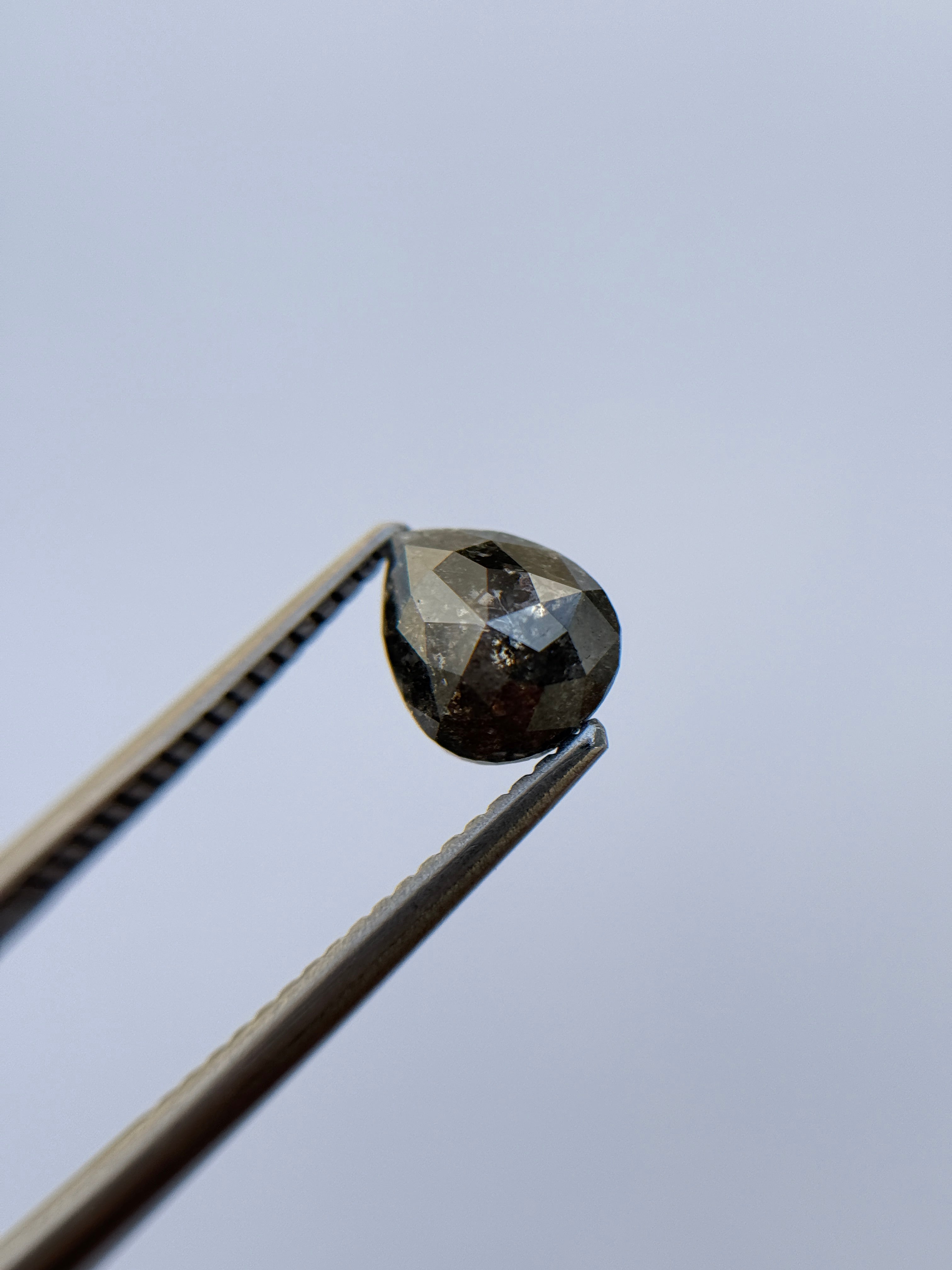 1.25 Ct Pear Rose Cut Grey Natural Salt and Pepper Diamond