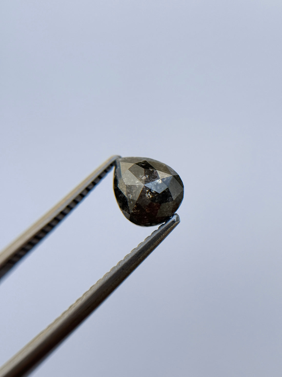 1.25 Ct Pear Rose Cut Grey Natural Salt and Pepper Diamond