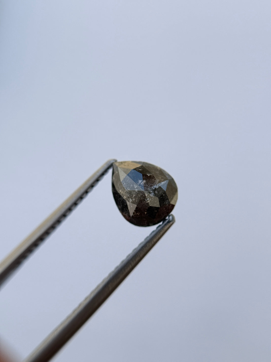 1.25 Ct Pear Rose Cut Grey Natural Salt and Pepper Diamond