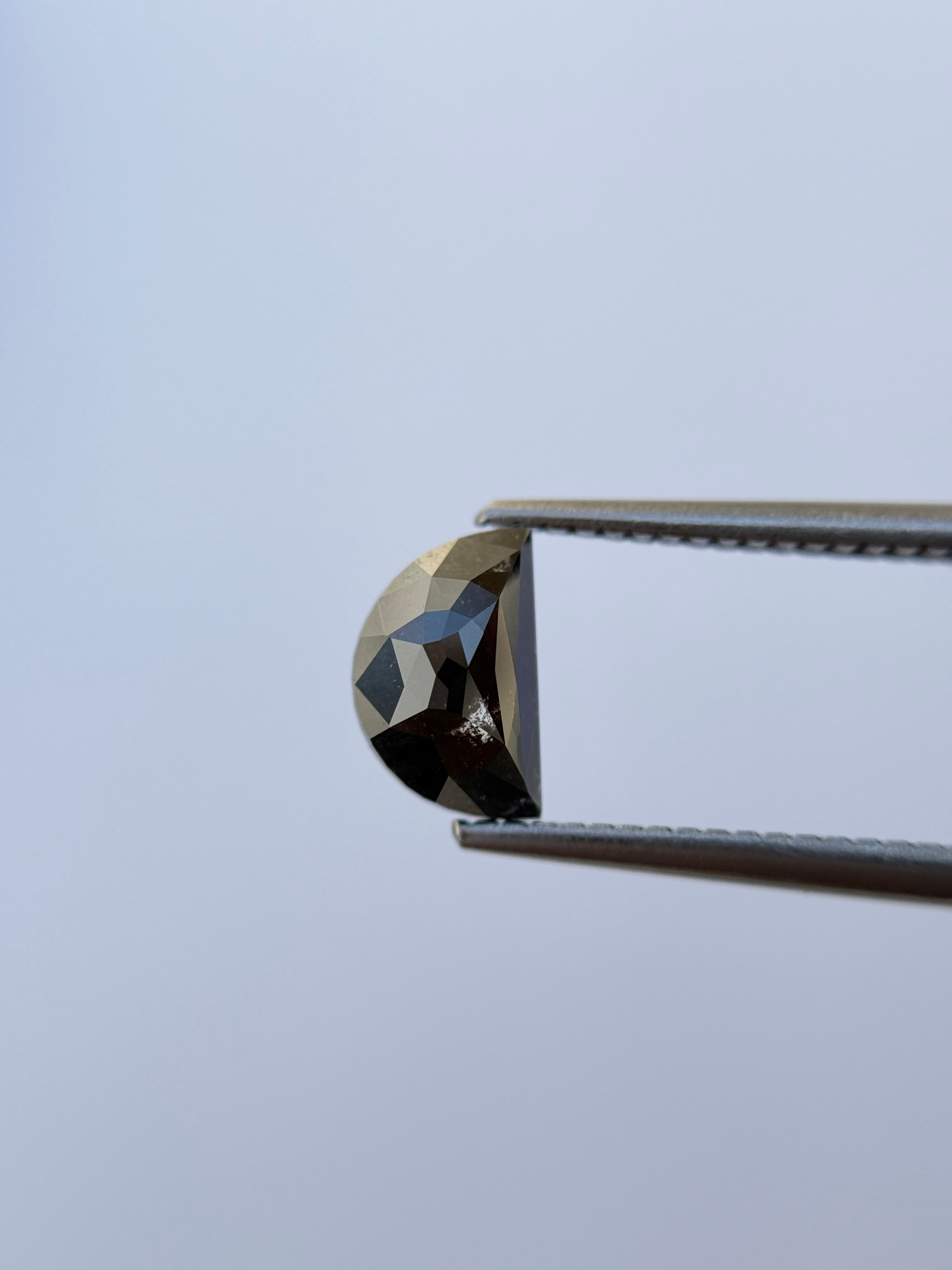 1.30 Ct Half Moon Rose Cut Grey Natural Salt and Pepper Diamond