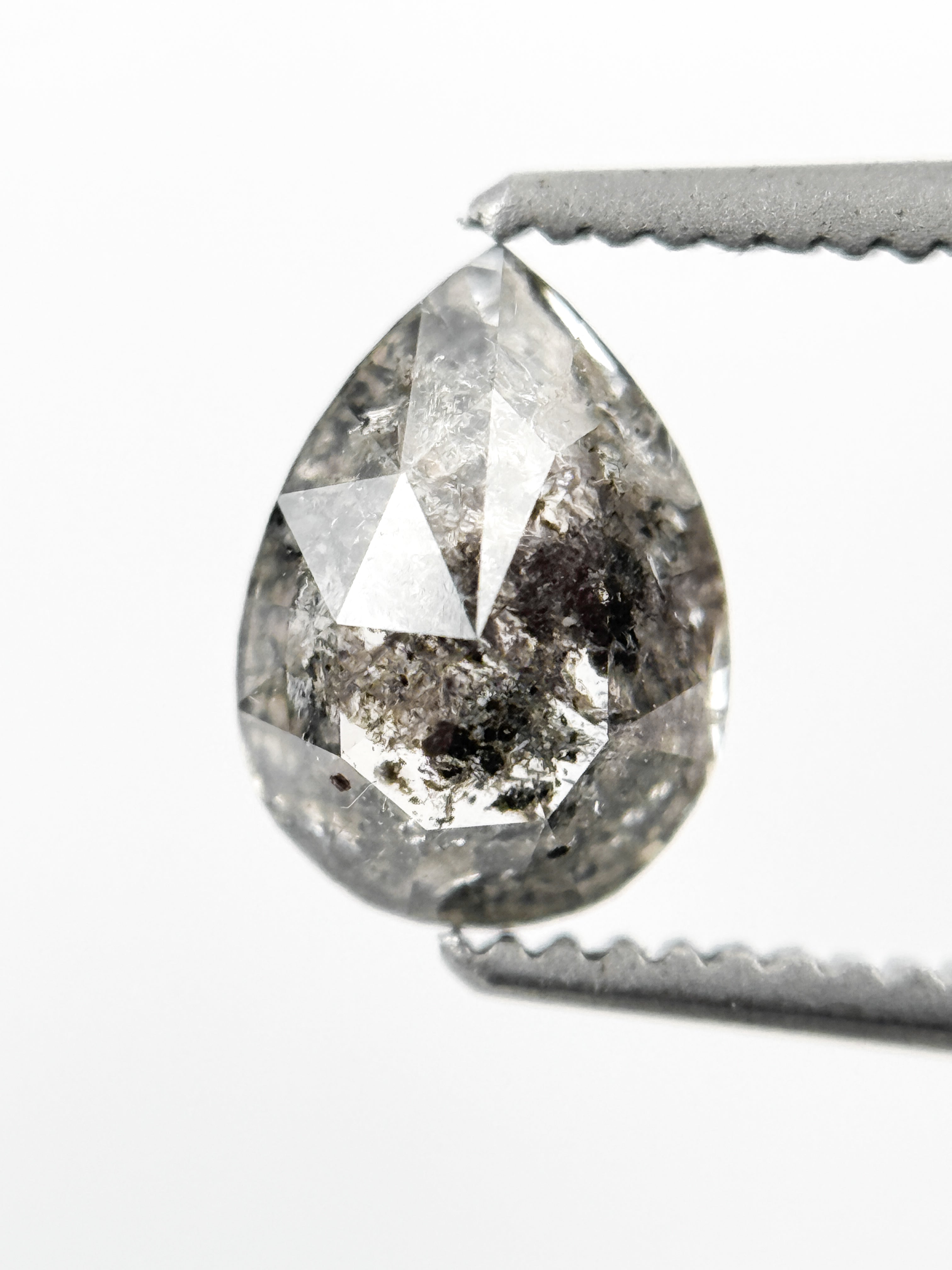 1.06 Ct Pear Rose Cut Grey Natural Salt and Pepper Diamond