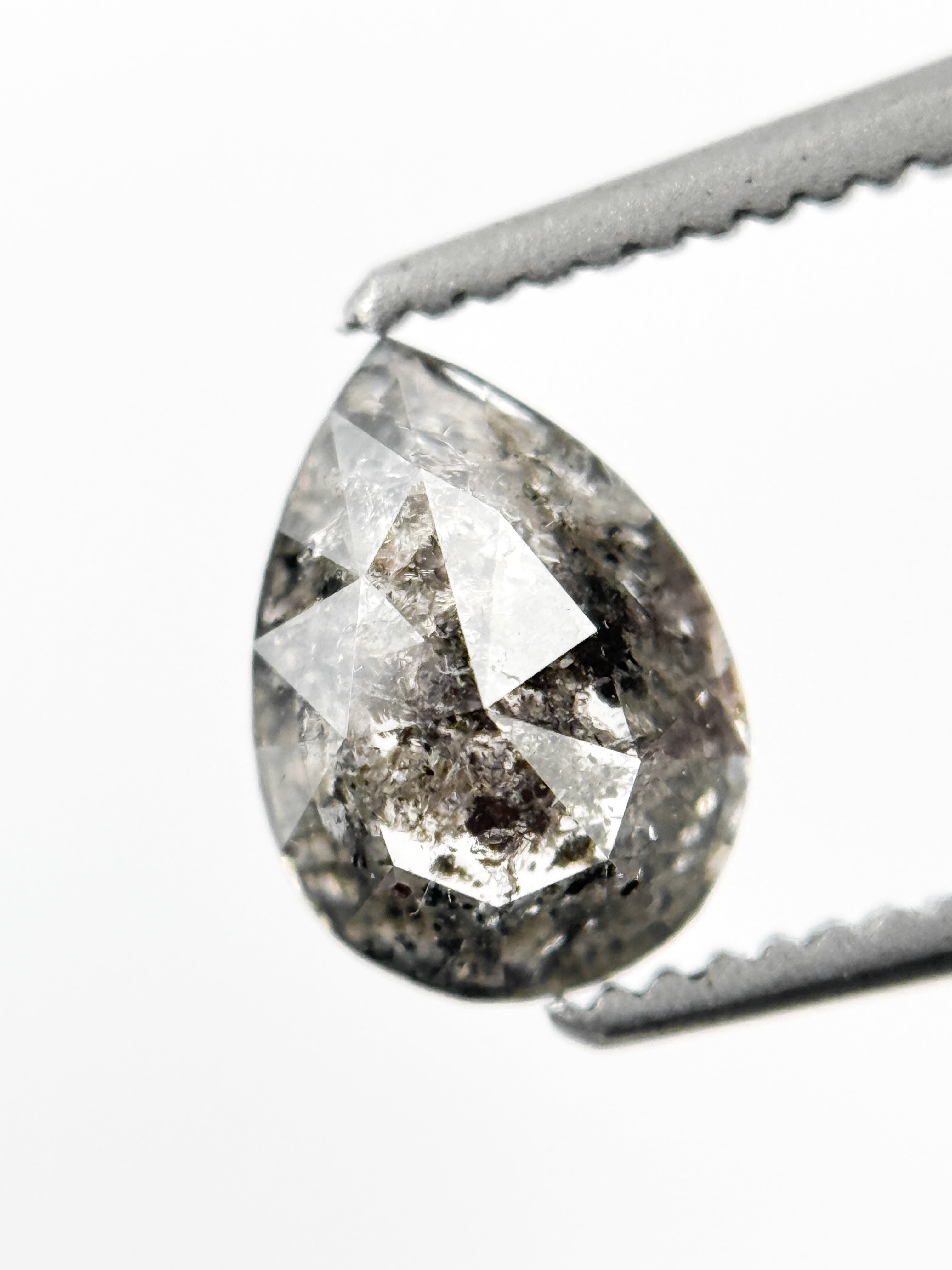 1.06 Ct Pear Rose Cut Grey Natural Salt and Pepper Diamond