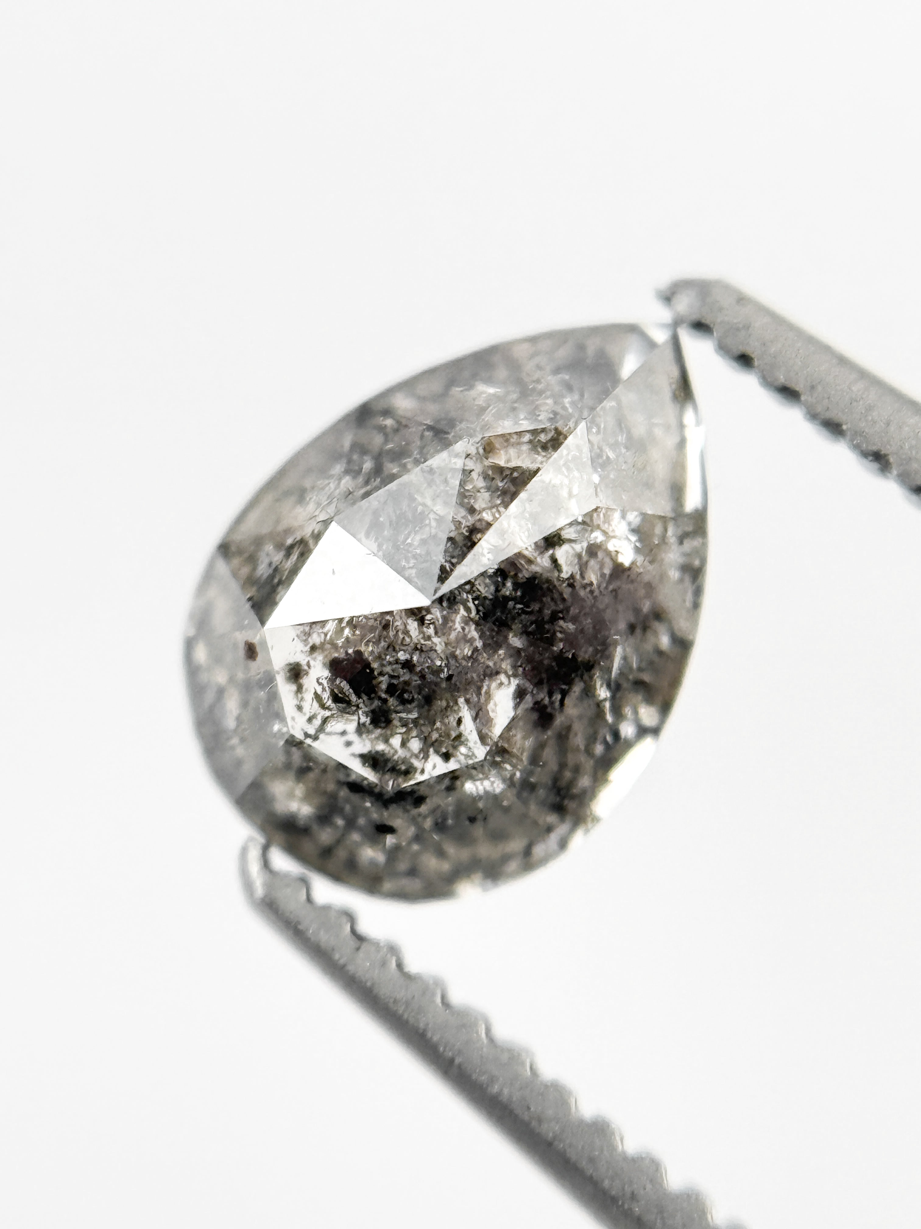 1.06 Ct Pear Rose Cut Grey Natural Salt and Pepper Diamond