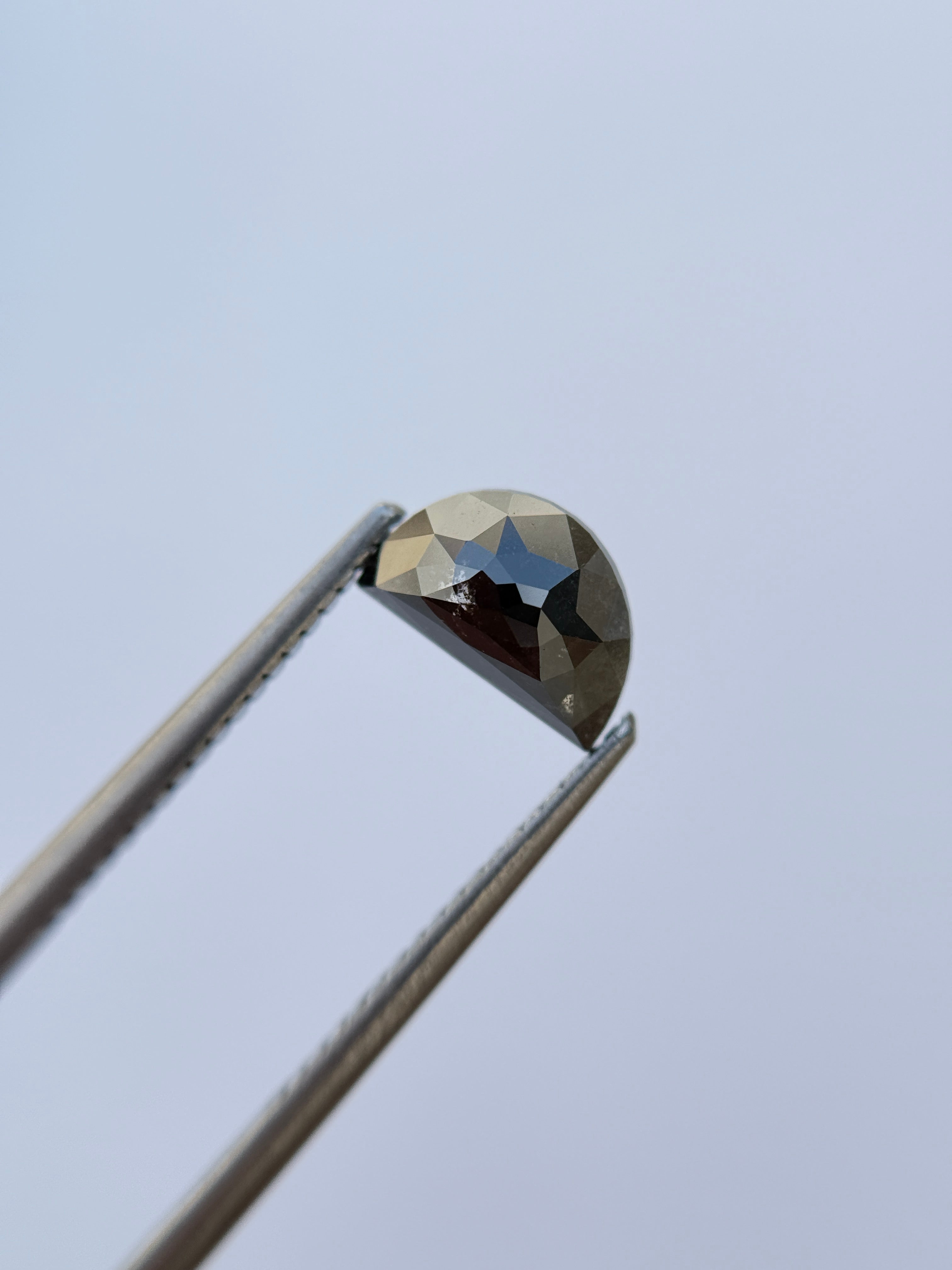 1.30 Ct Half Moon Rose Cut Grey Natural Salt and Pepper Diamond