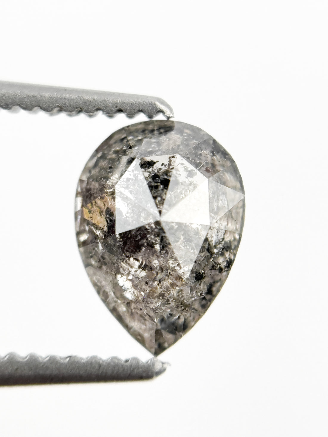 1.06 Ct Pear Rose Cut Grey Natural Salt and Pepper Diamond