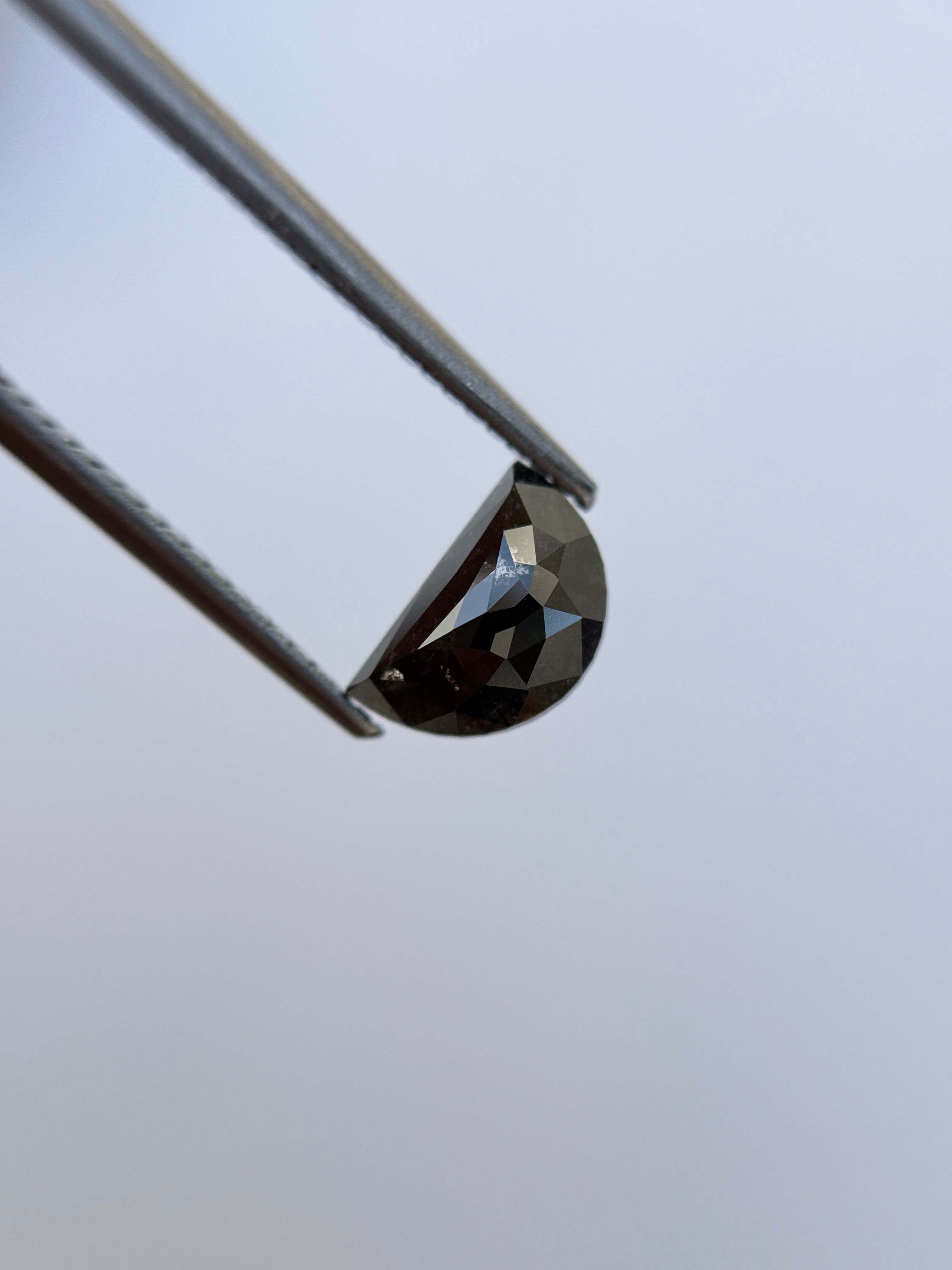 1.30 Ct Half Moon Rose Cut Grey Natural Salt and Pepper Diamond