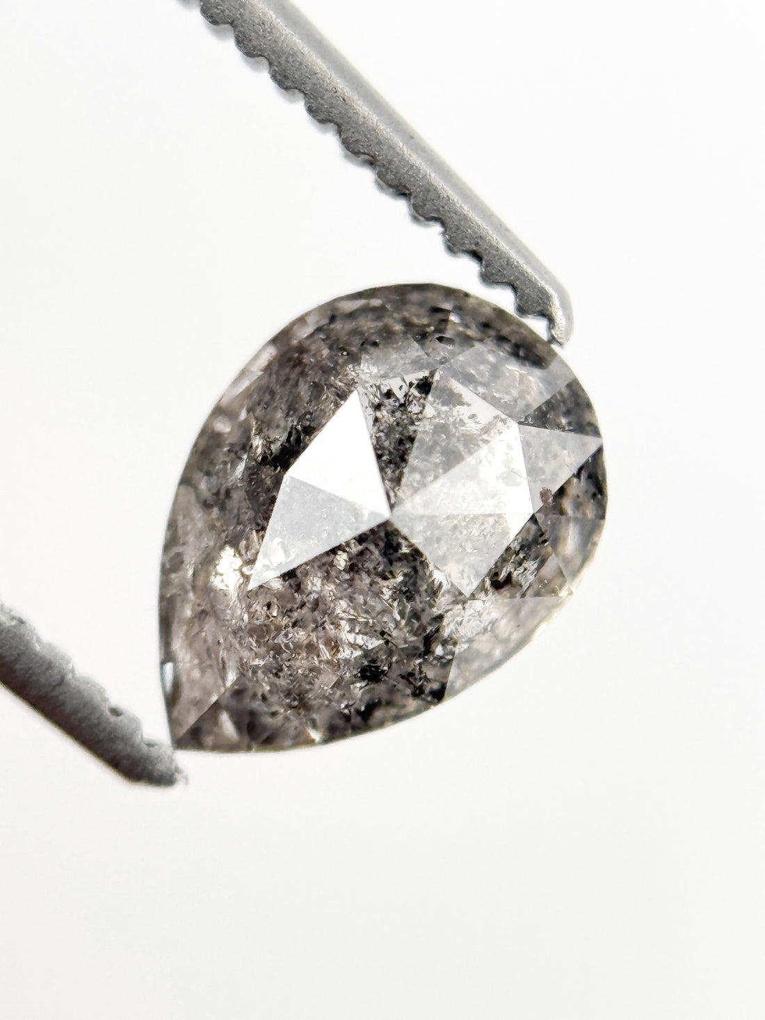 1.06 Ct Pear Rose Cut Grey Natural Salt and Pepper Diamond