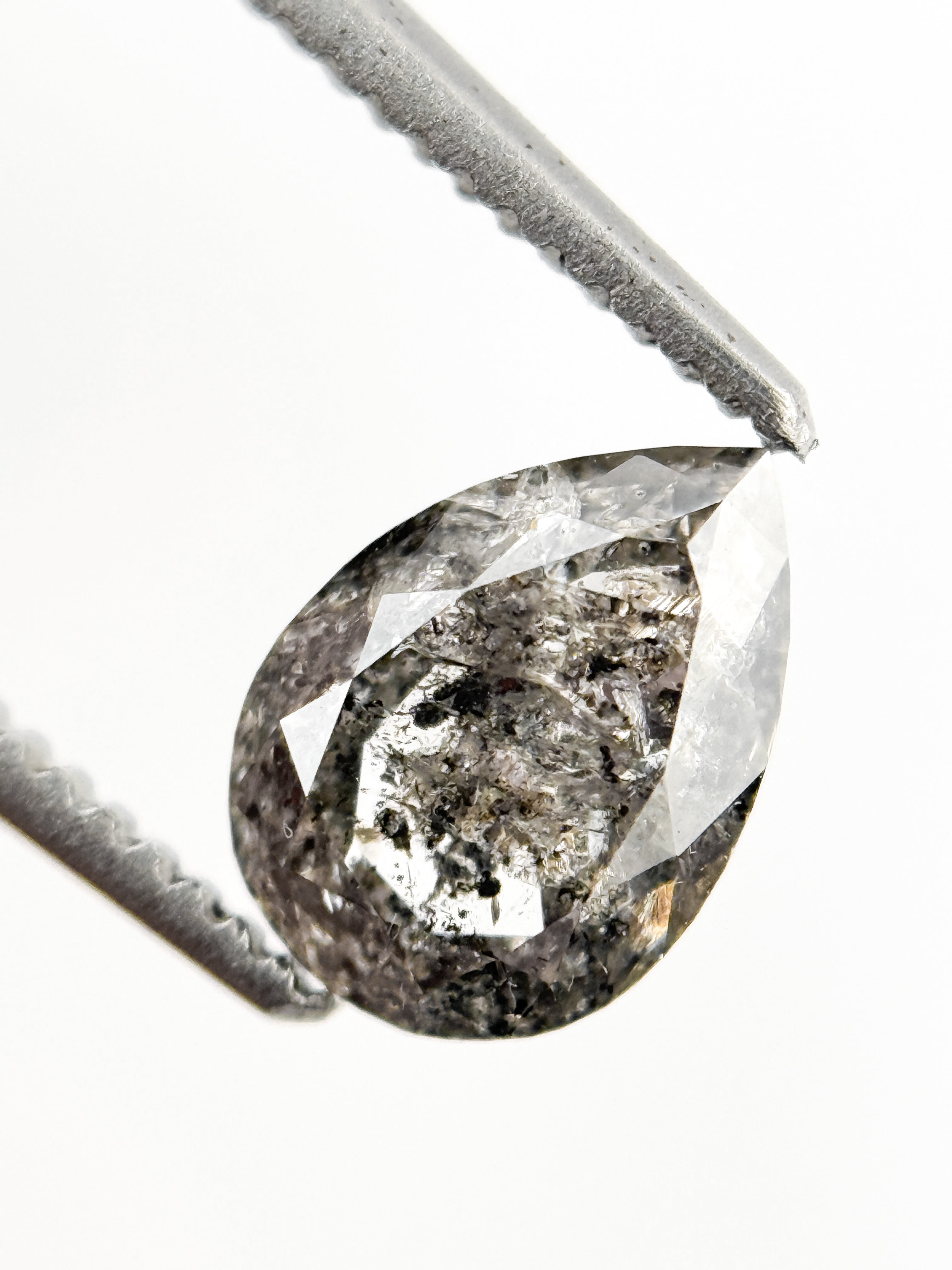 1.06 Ct Pear Rose Cut Grey Natural Salt and Pepper Diamond